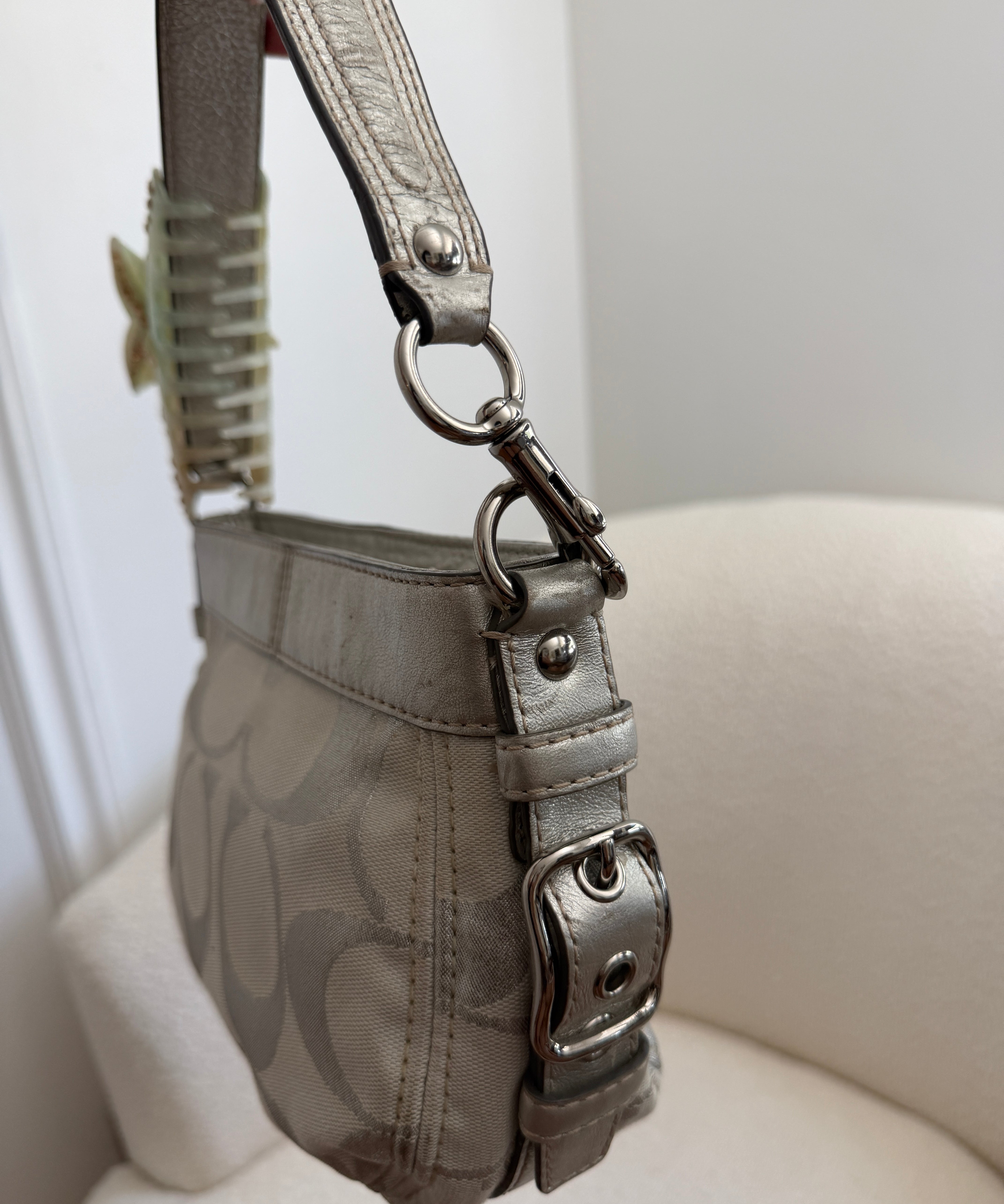 Silver Signature Coach Mini Zoe Bag