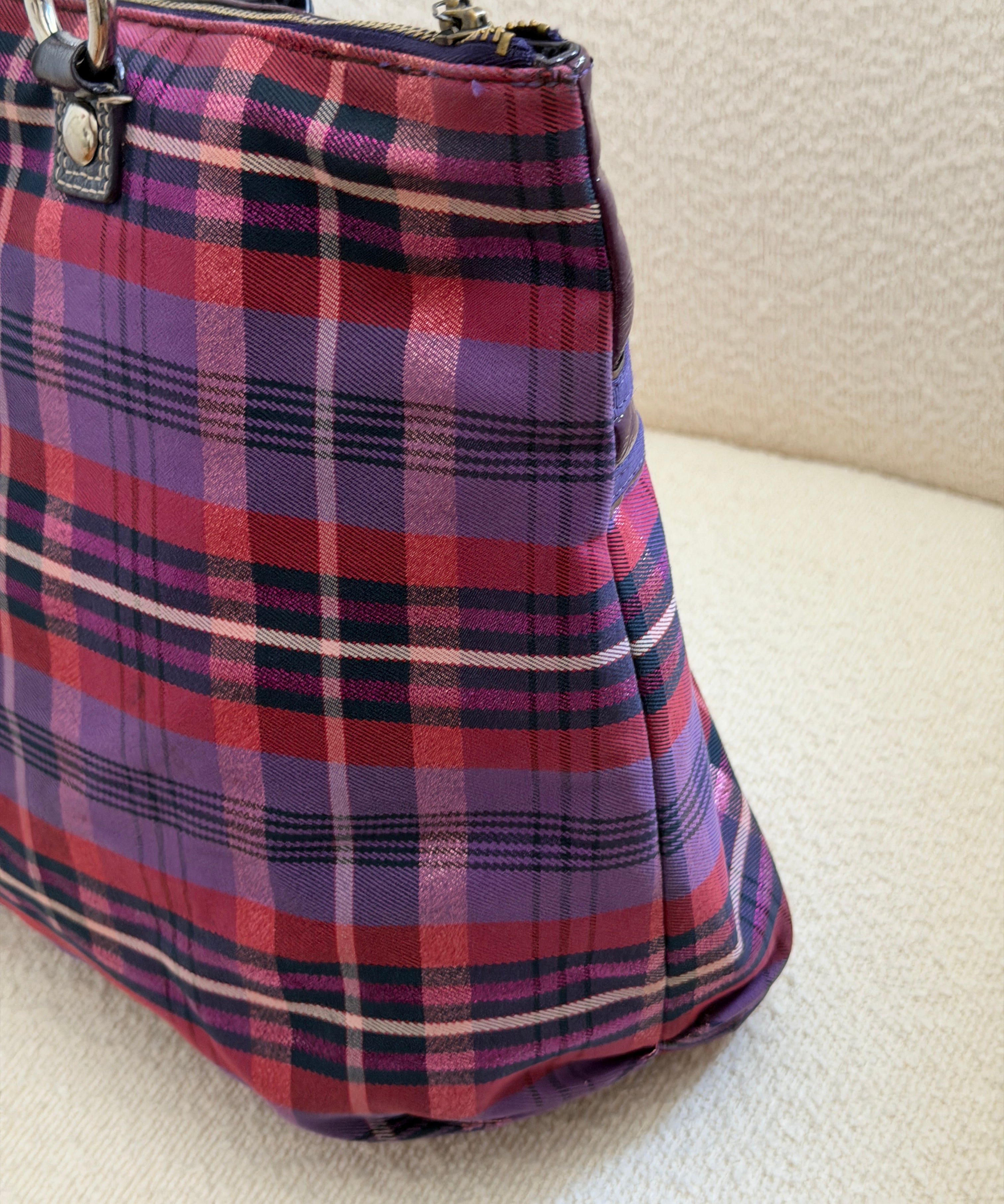 Coach Plaid Purple Madras Poppy Tote Bag