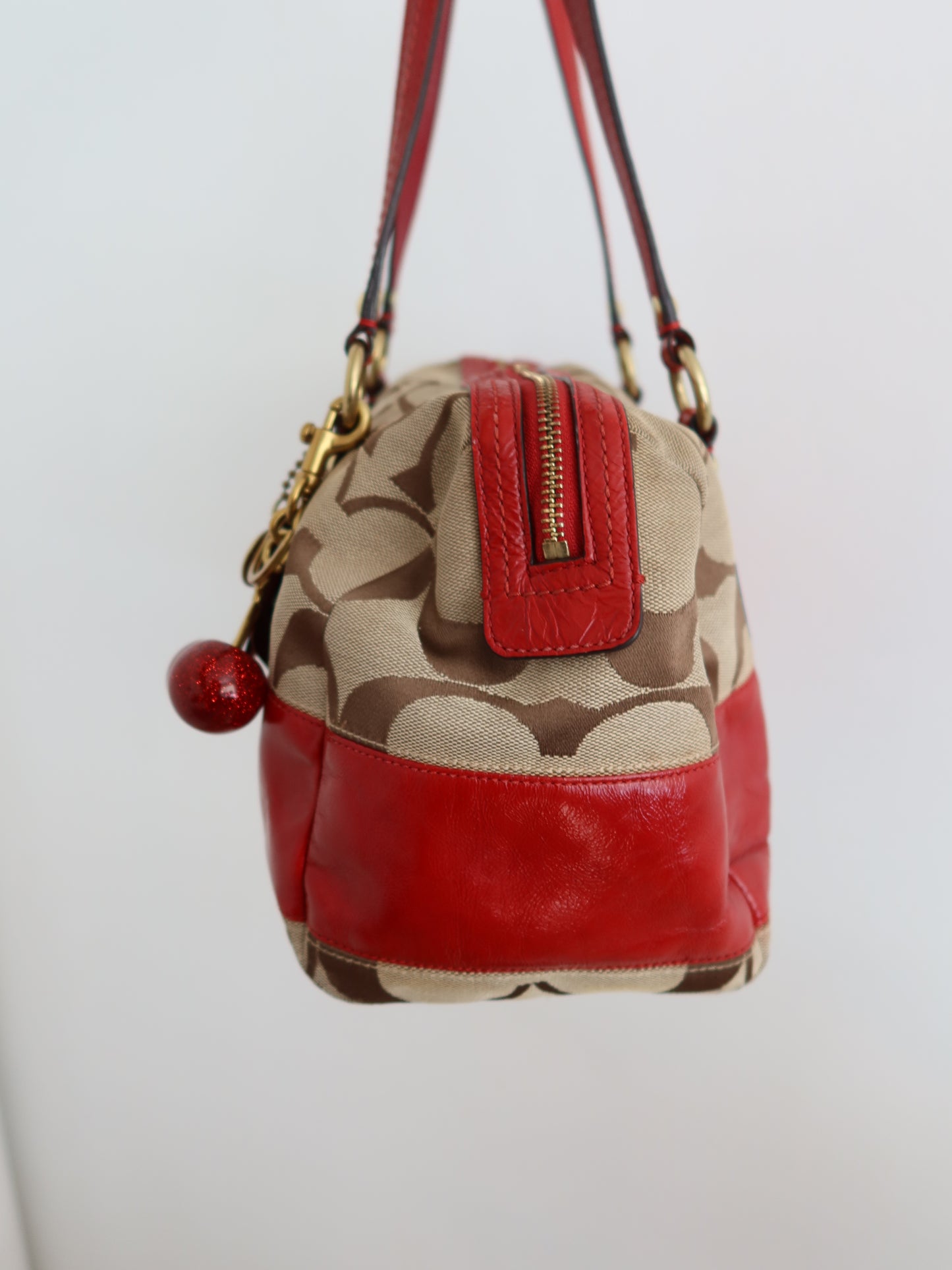 Red Coach Stripe Satchel Bag
