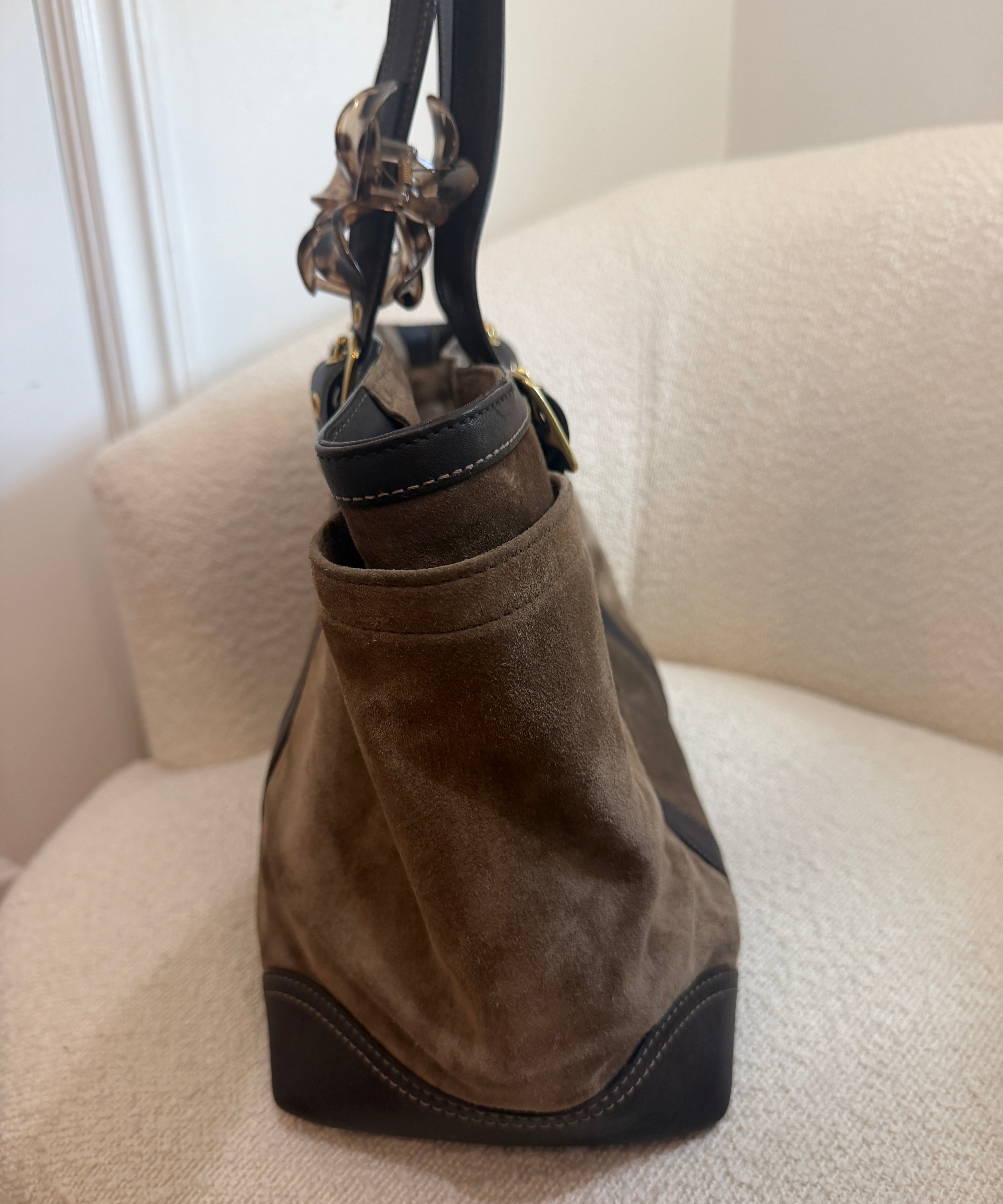 Coach Olive Brown Suede Tote Bag