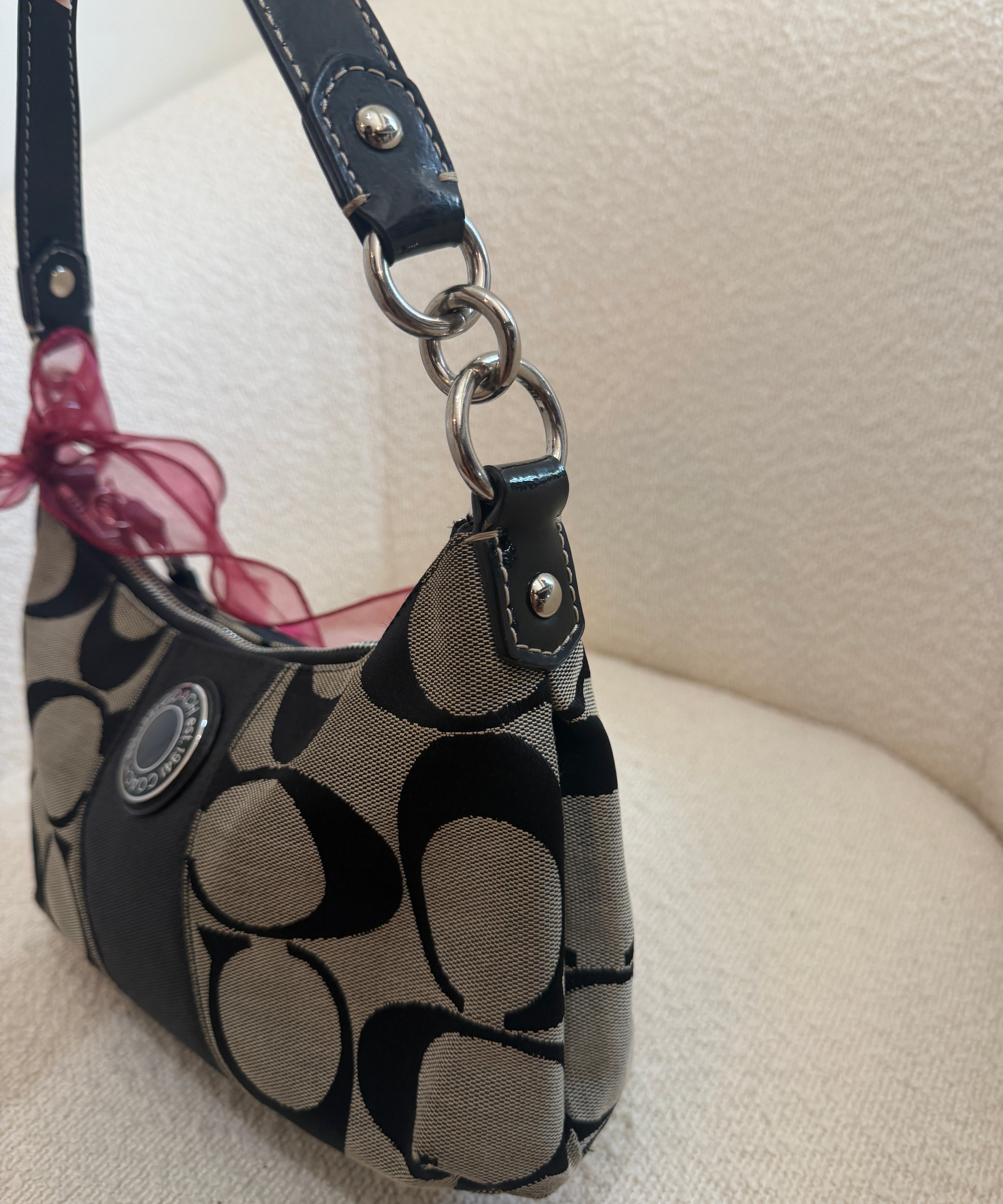 Coach Black Stripe Mini Signature Shoulder Bag