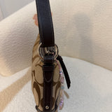 Brown Coach Signature Shoulder Bag with Brown Leather Trim