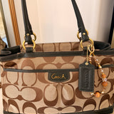Coach Green Trim Signature Tote Bag