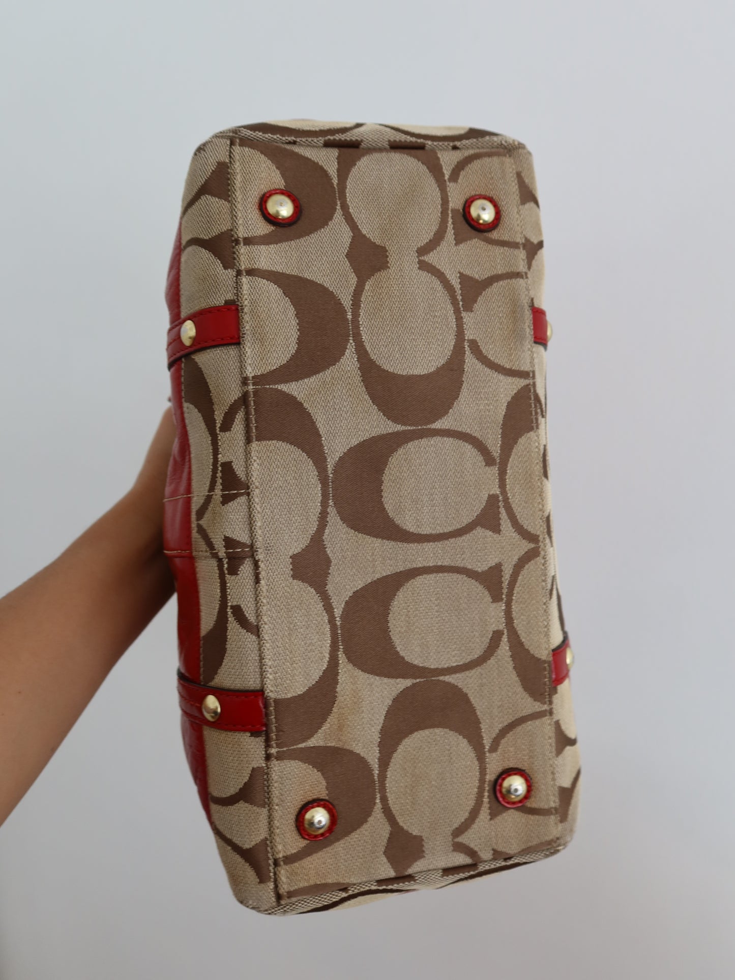 Red Coach Stripe Satchel Bag