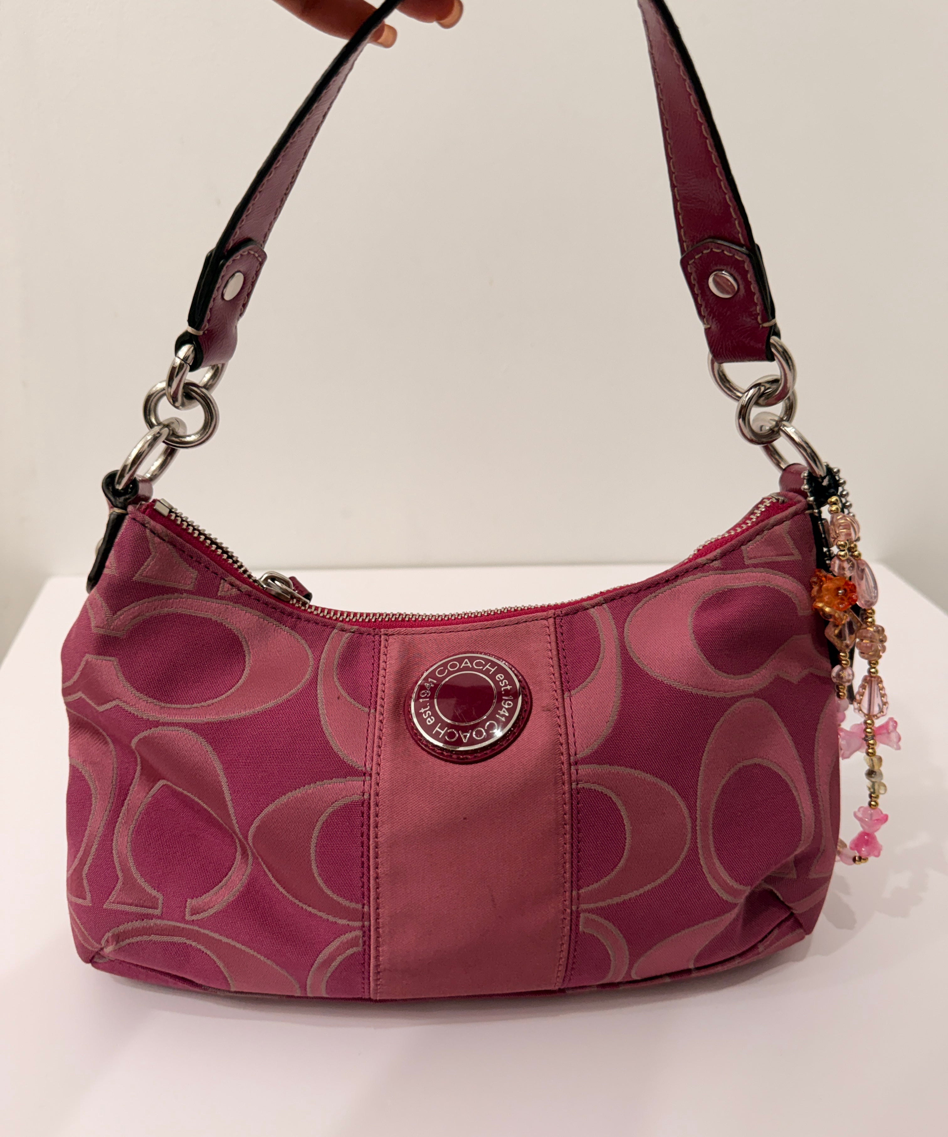 Coach Pink Stripe Mini Signature Shoulder Bag