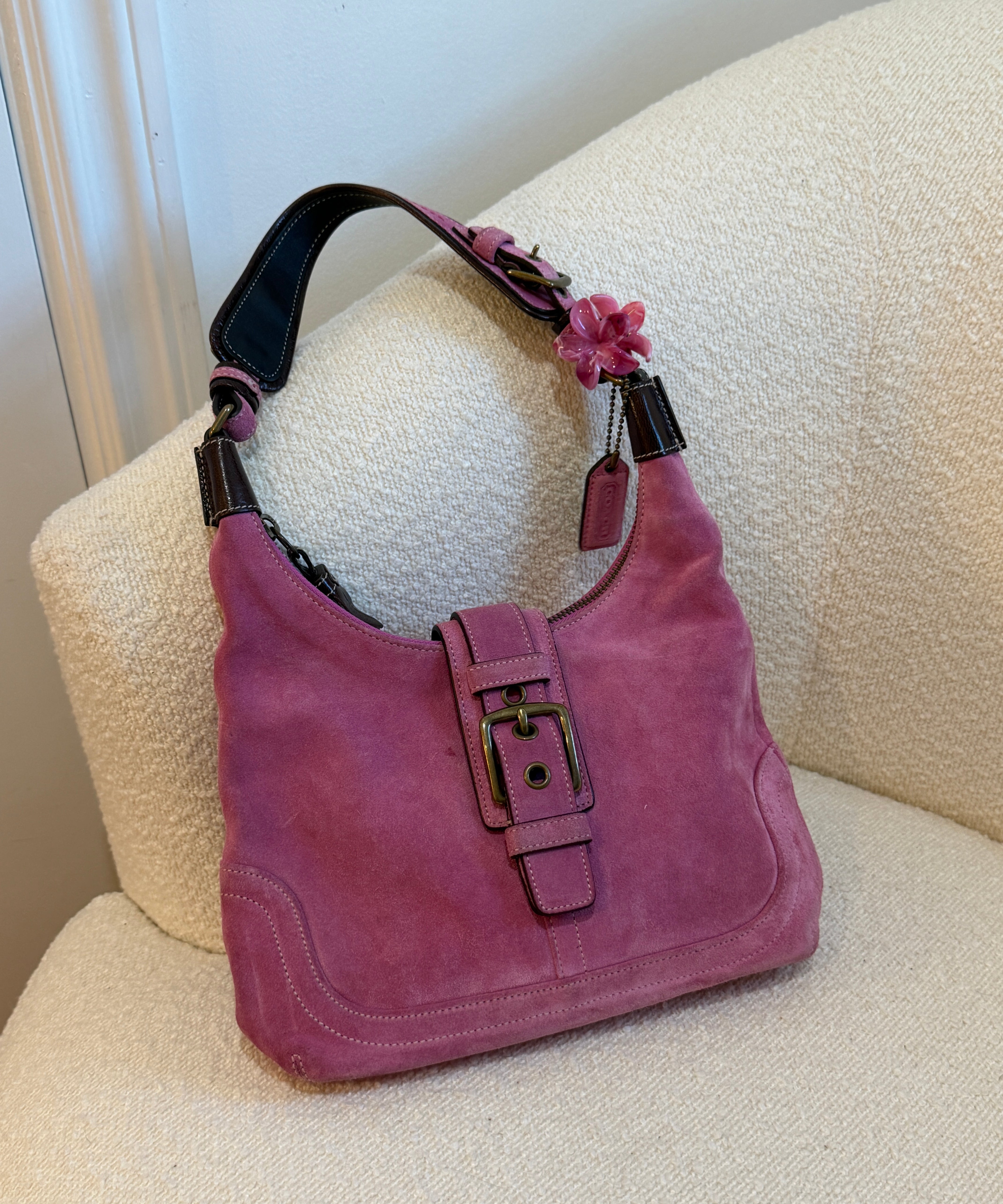 Coach Pink Suede Hamptons Hobo Bag