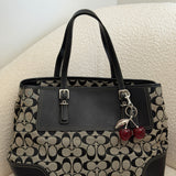 Coach Grey Signature Gallery Tote with Black Leather Trim Bag