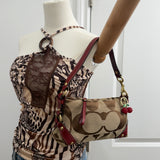 Rare Coach Red Trim Monogram Mini Carly Bag