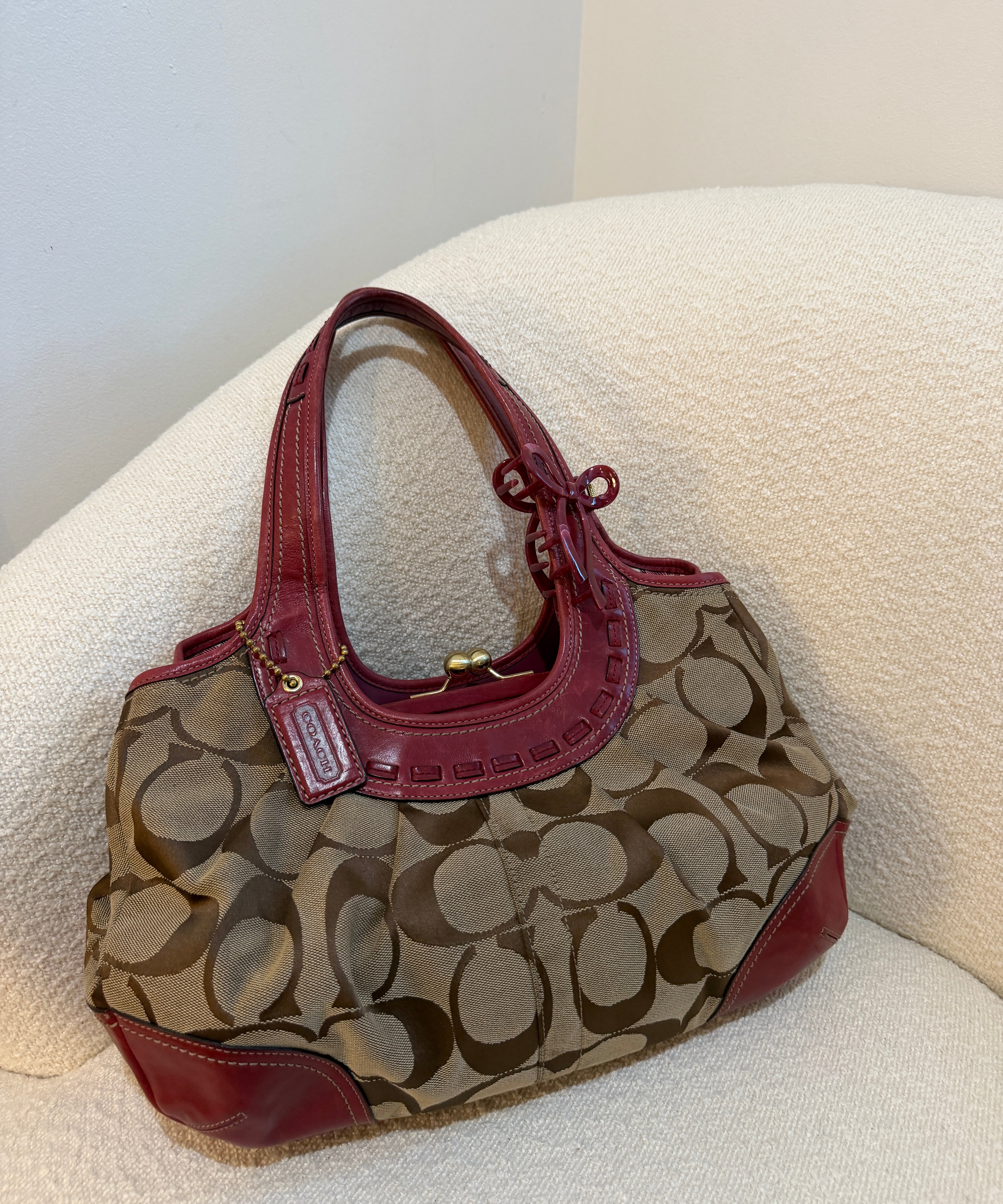 Coach Red Trim Canvas Ergo Kisslock Bag