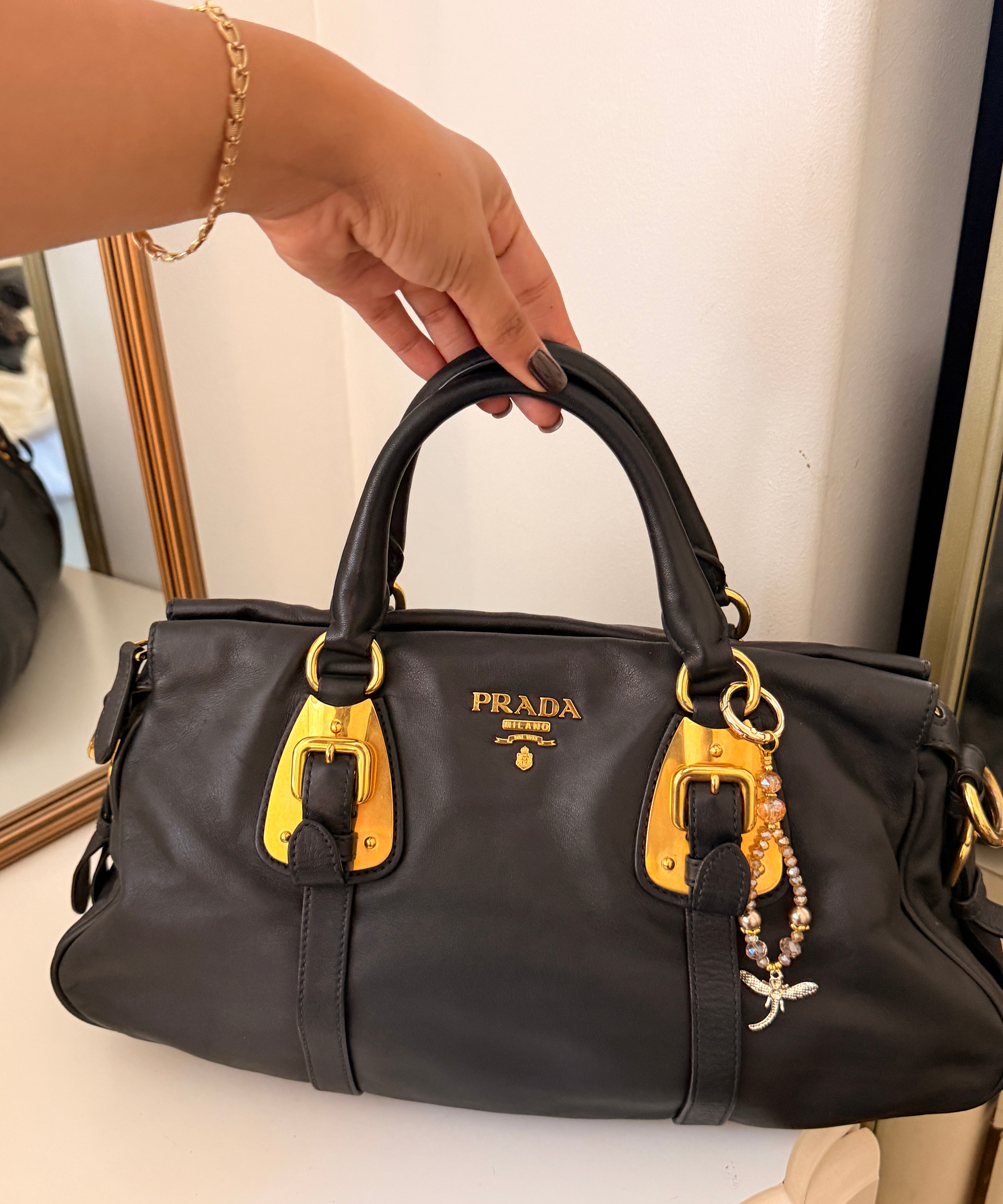 Black Leather Prada Shoulder Bag
