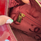 Chanel 2003 Camellia Perforated Patent Red Shoulder Bag