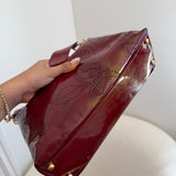 Chanel 2003 Camellia Perforated Patent Red Shoulder Bag