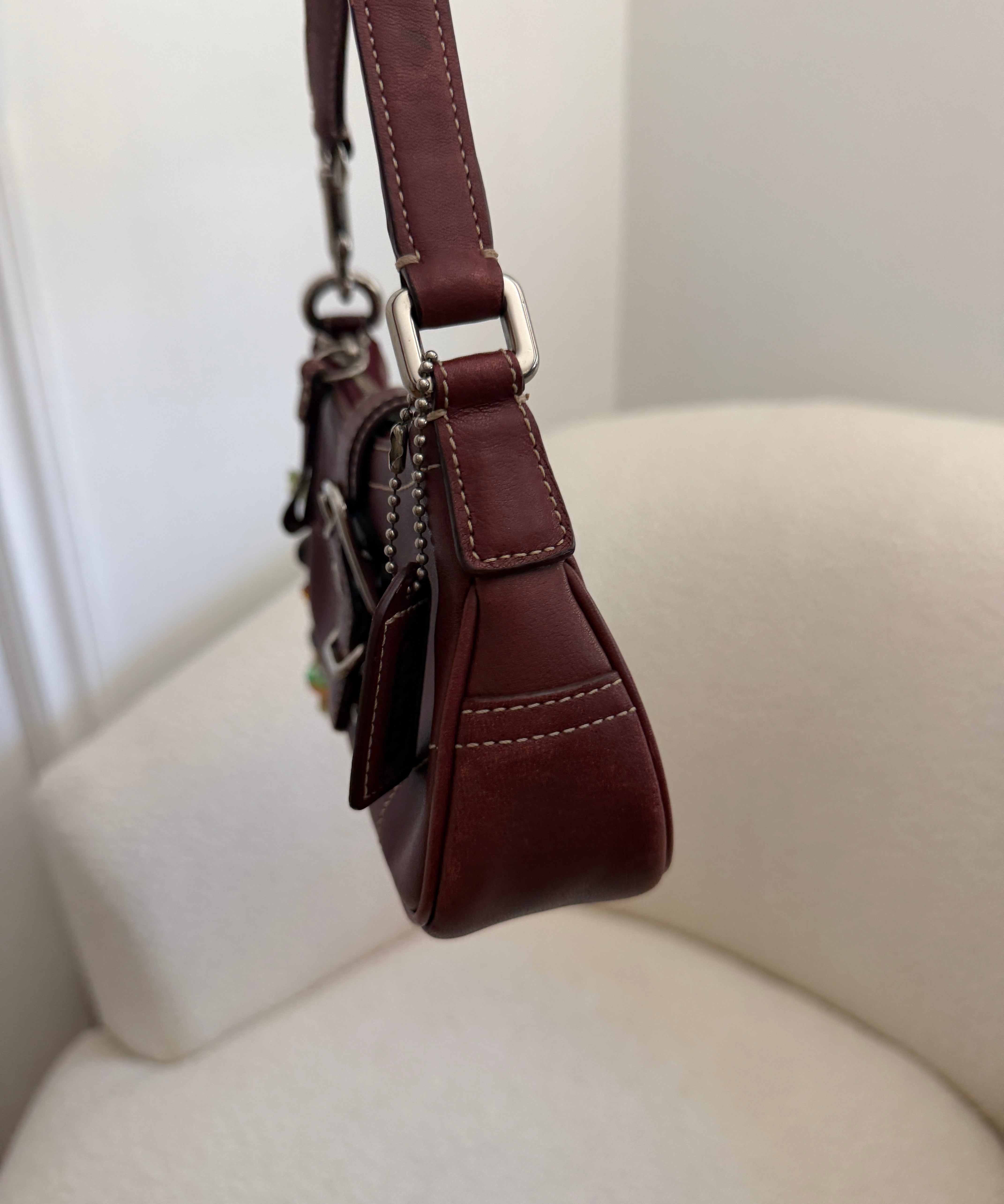 Coach Burgundy Leather Demi Hamptons Buckle Bag
