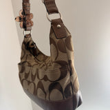 Beige Coach Signature Shoulder Bag with Tan Trim
