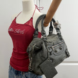 Grey Balenciaga Giant City Bag with Brogue Hardware