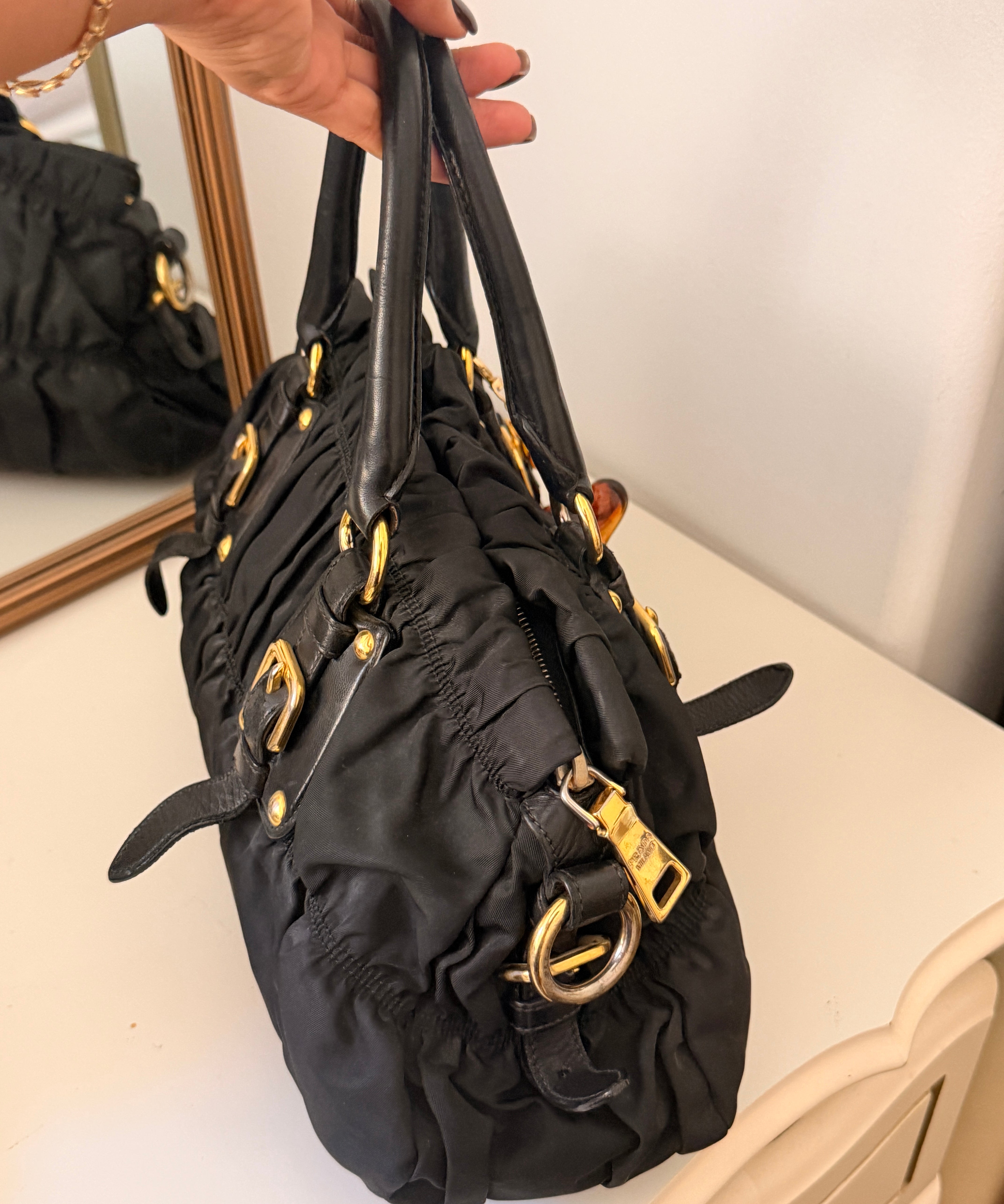 Black Prada Nylon Ruffle Bag