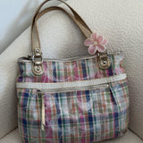 Coach Plaid Madras Poppy Tote Bag