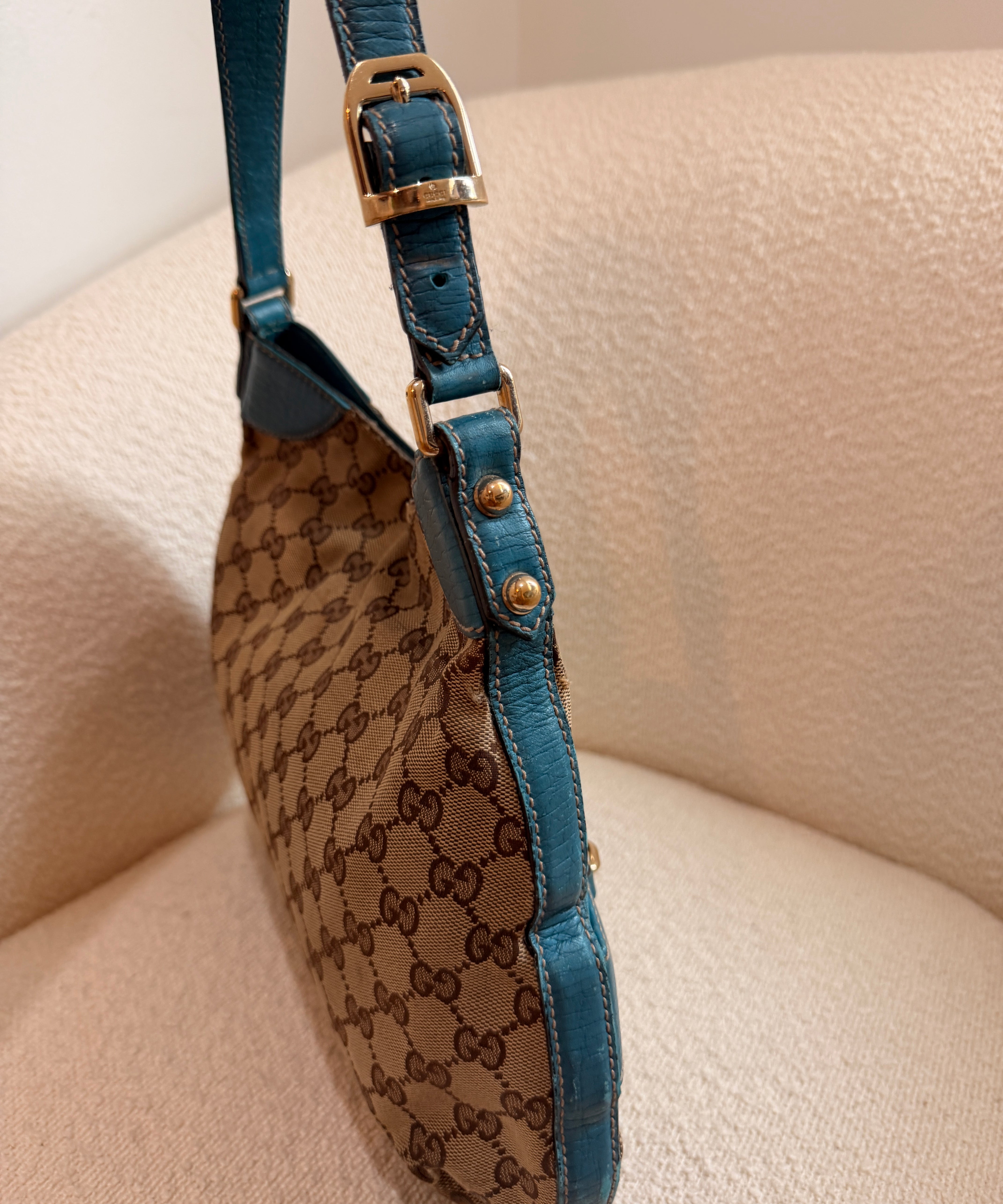 Teal Gucci Horsebit Shoulder Bag