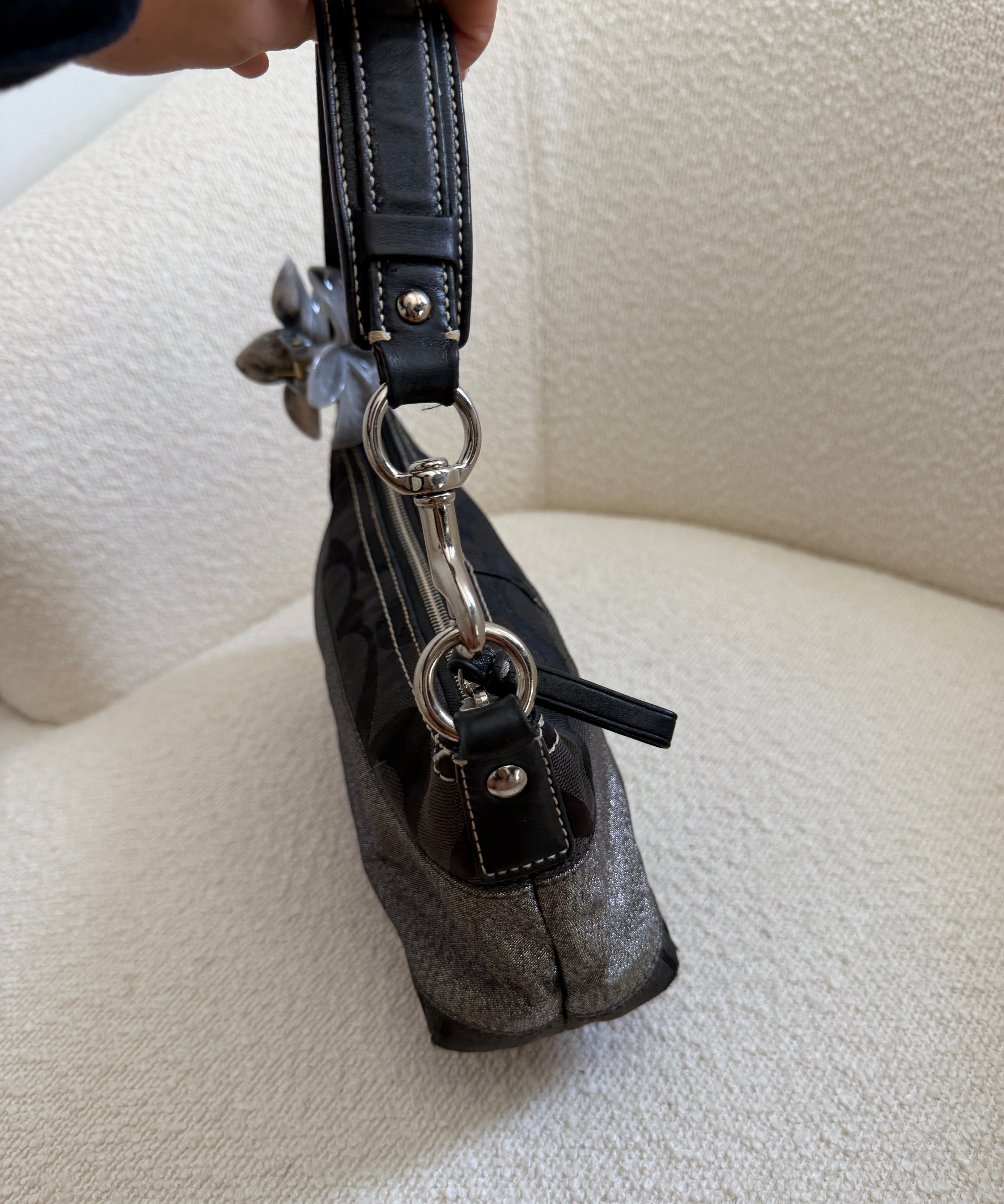Coach Black Stripe Monogram Mini Carly Bag