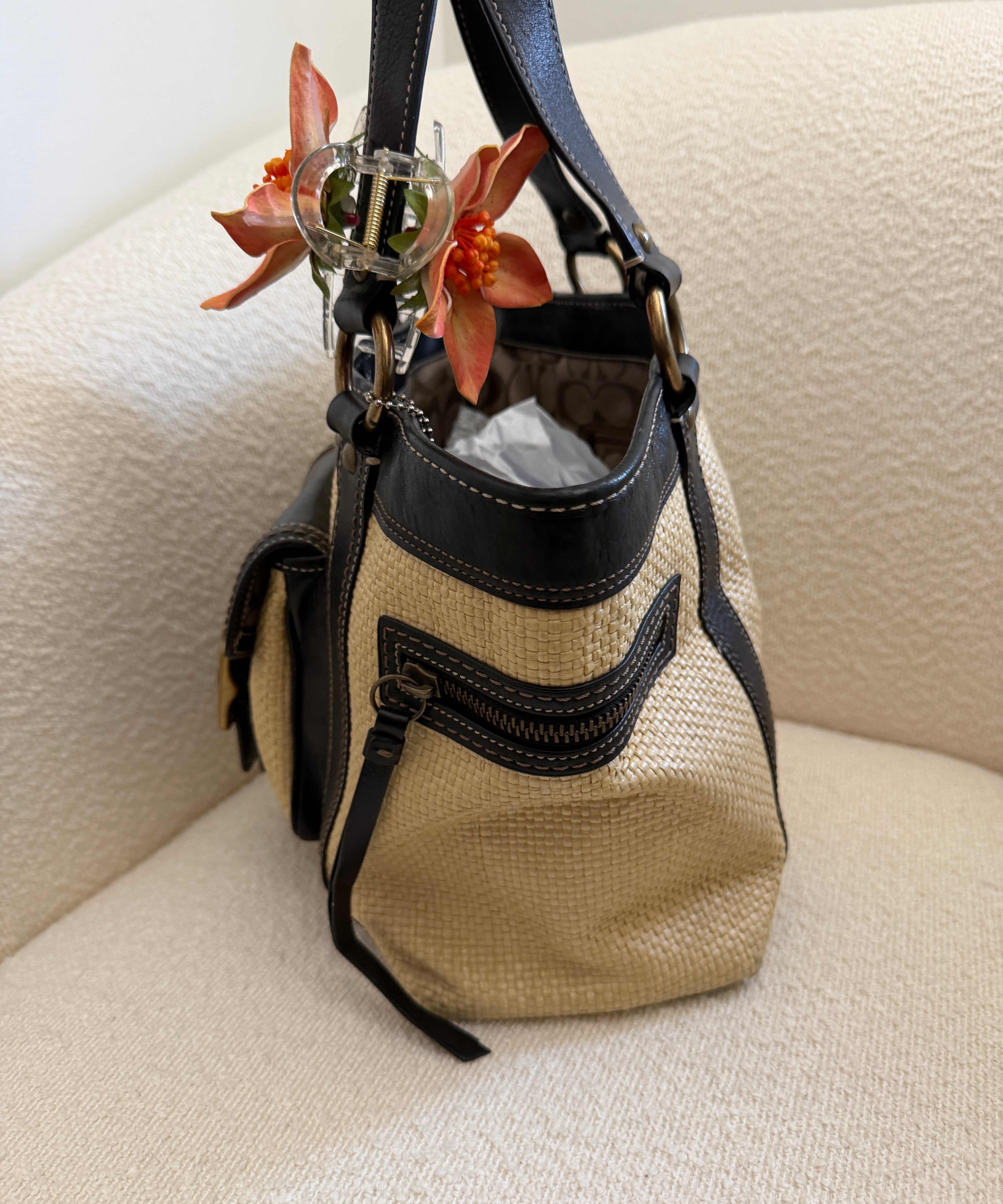 Coach Straw Woven Legacy Tote Bag