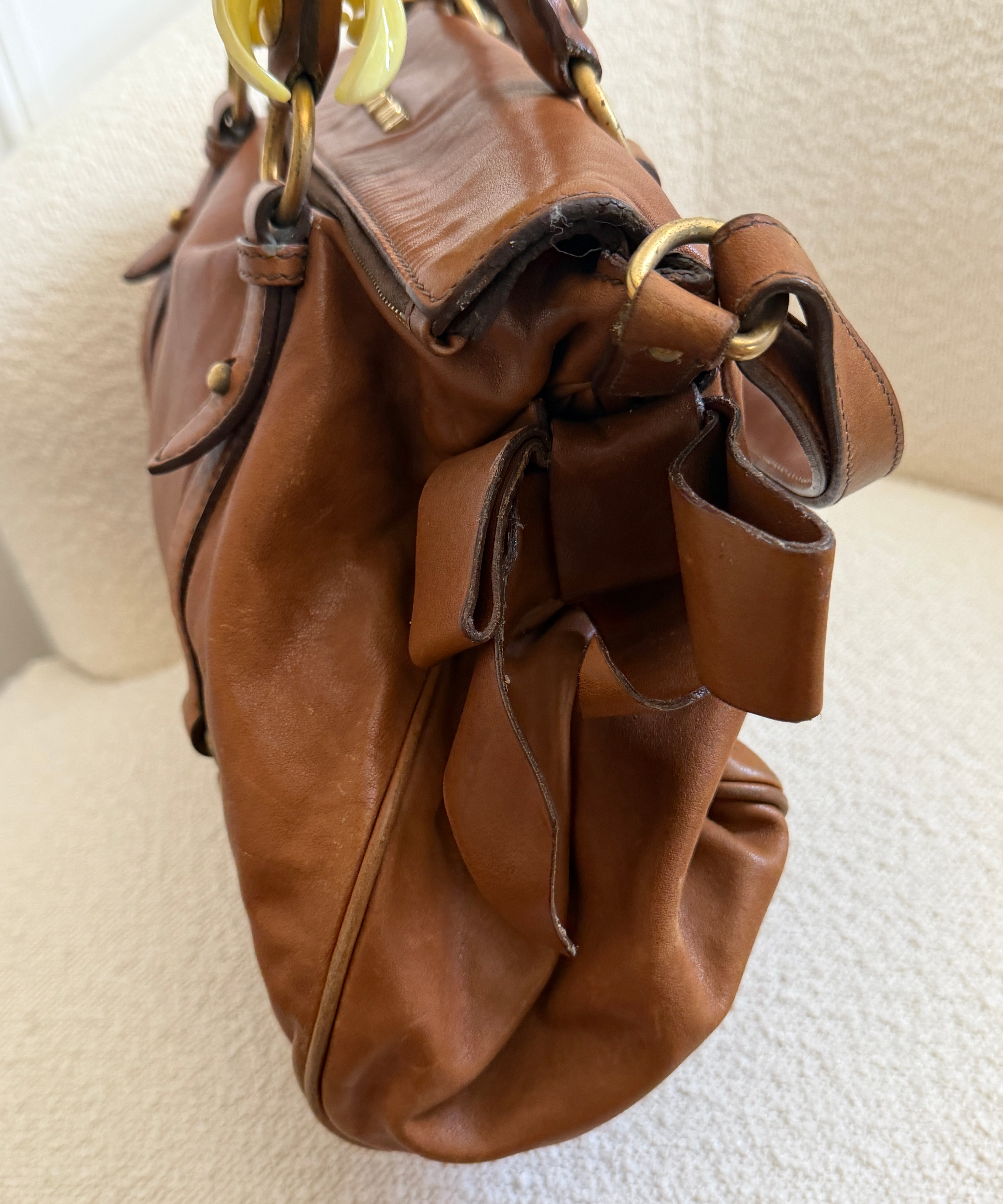 Miu Miu Tan Vitello Lux 2-Way Leather Hand Bag