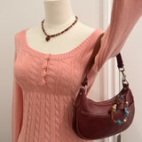 Coach Red Leather Hamptons Mini Hobo Bag
