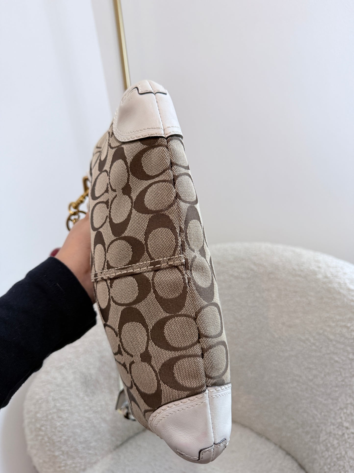 Coach Signature Shoulder Bag with Brass Hardware