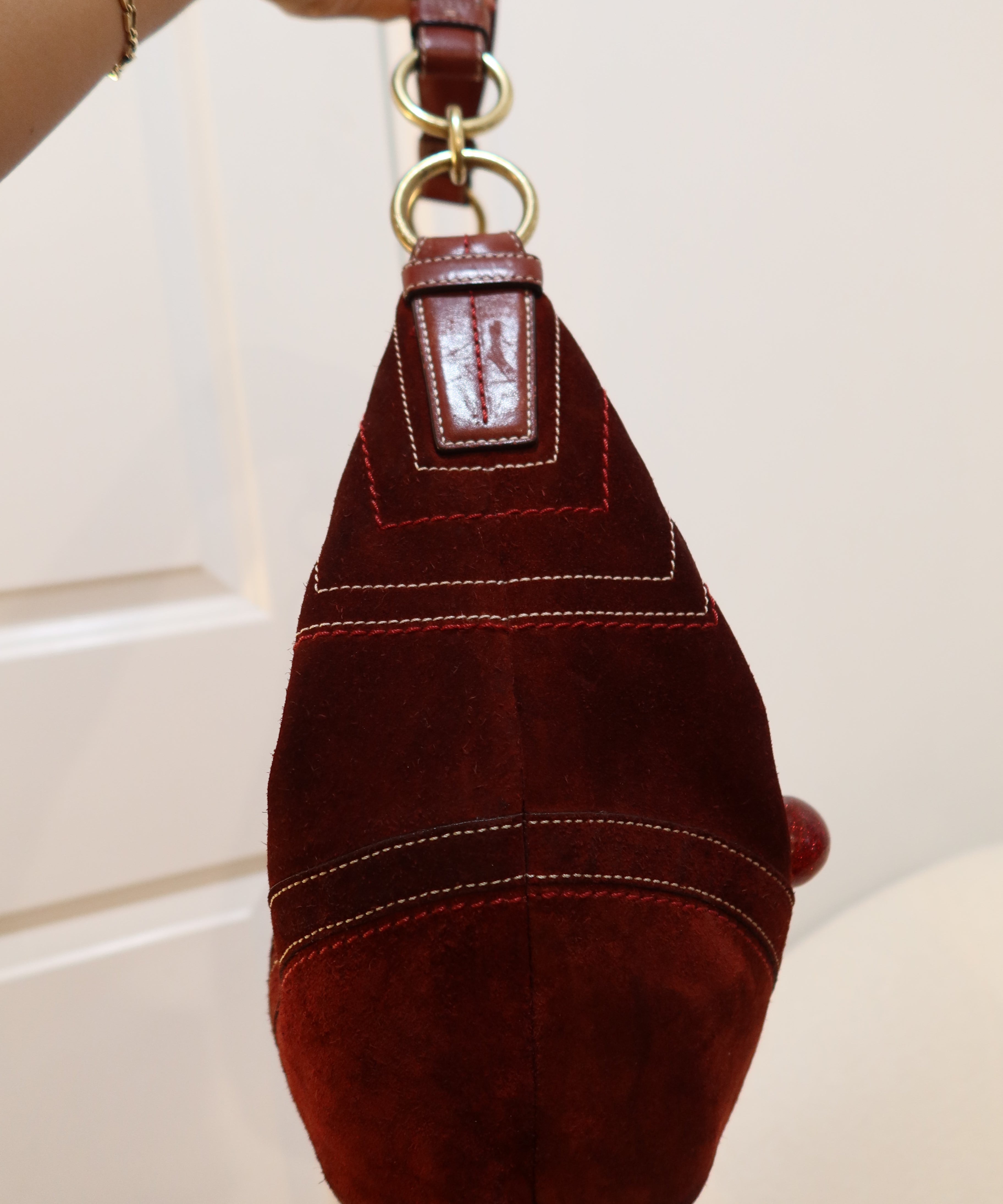 Coach Red XL Suede Hobo Bag