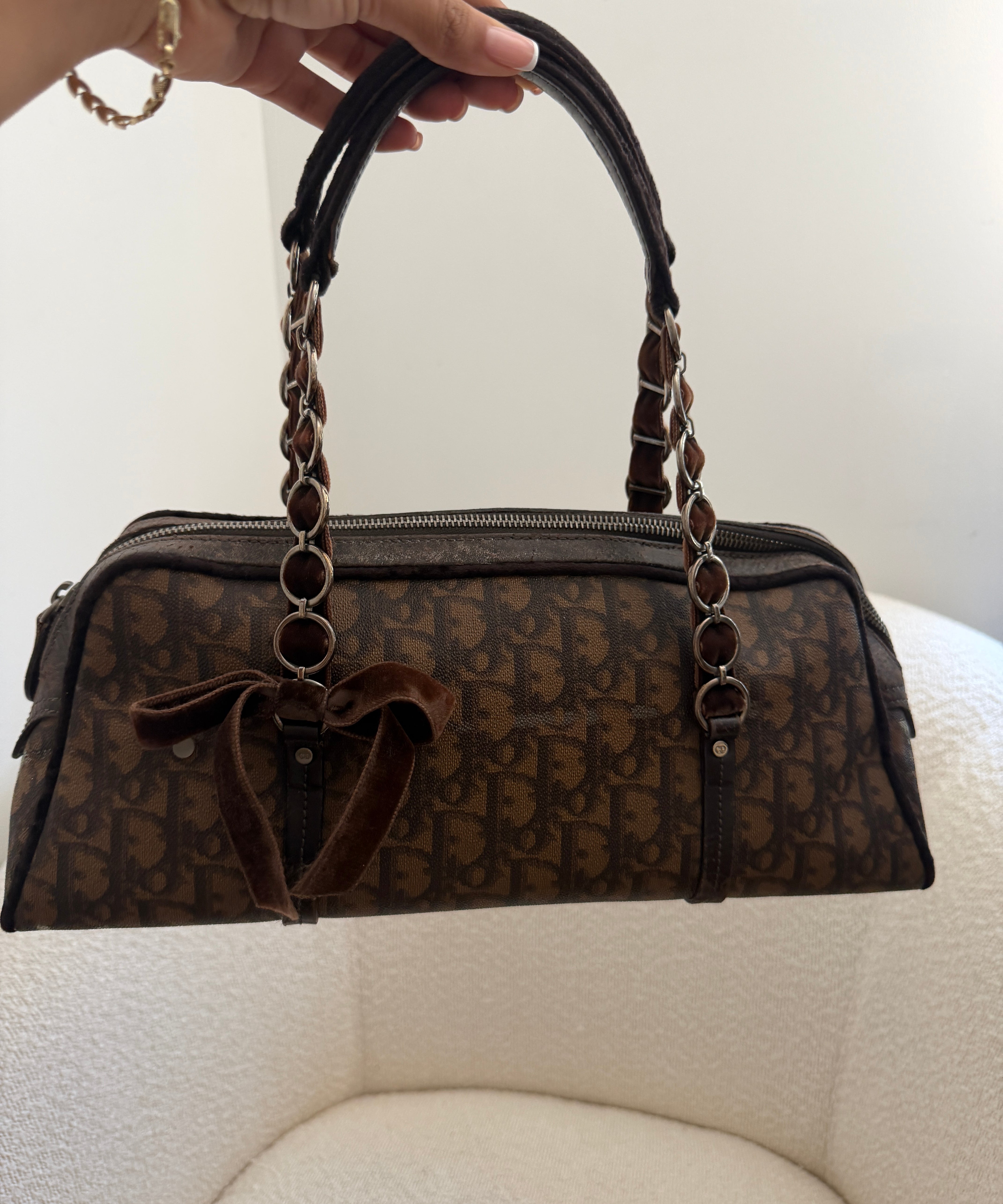 Brown Dior Romantique Trotter Boston Bag