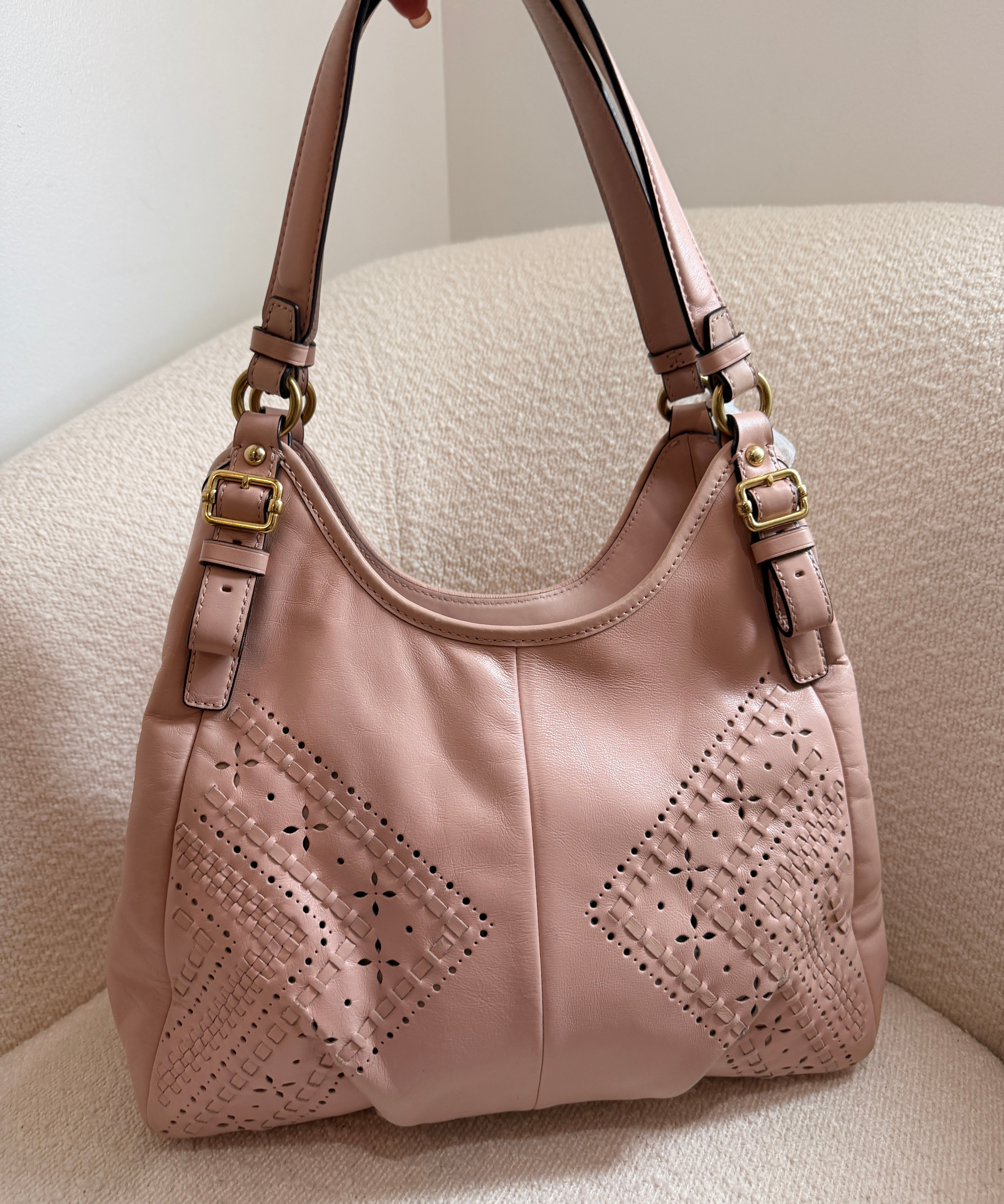 Coach Pink Leather Eyelet Maggie Shoulder Bag