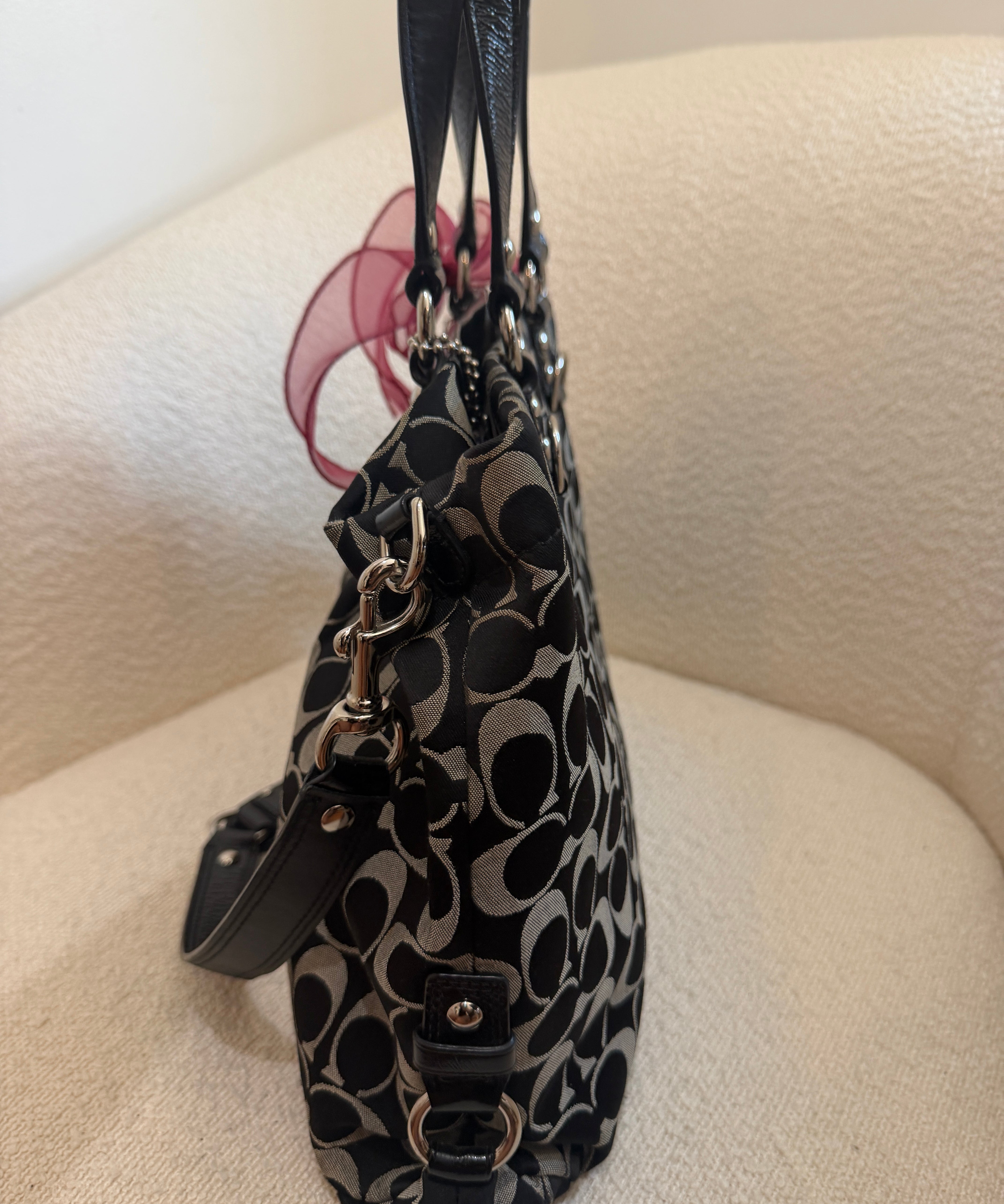 Coach Black Grey Signature Ashley Carry-All Bag