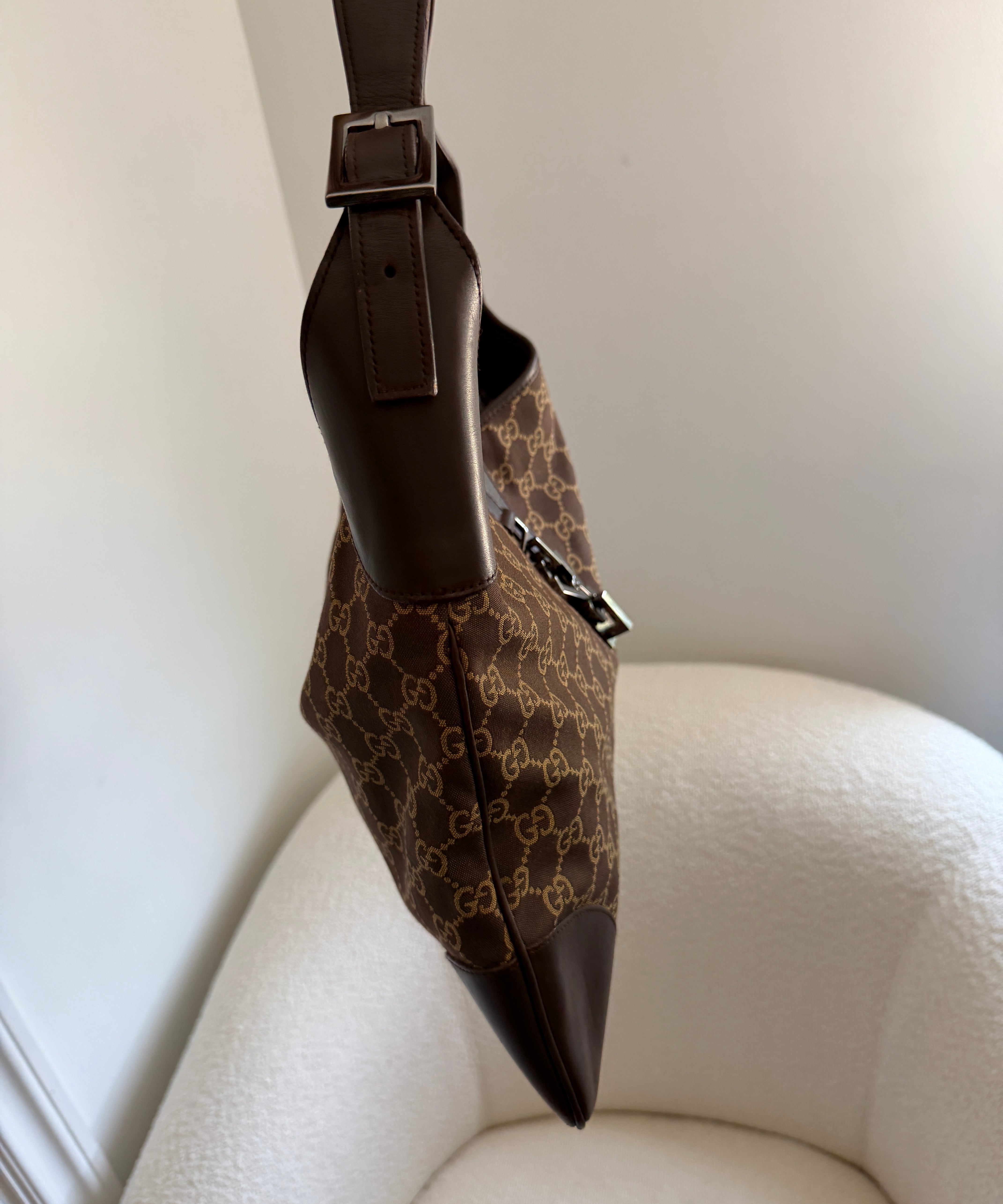 Brown Gucci Canvas Jackie Shoulder Bag