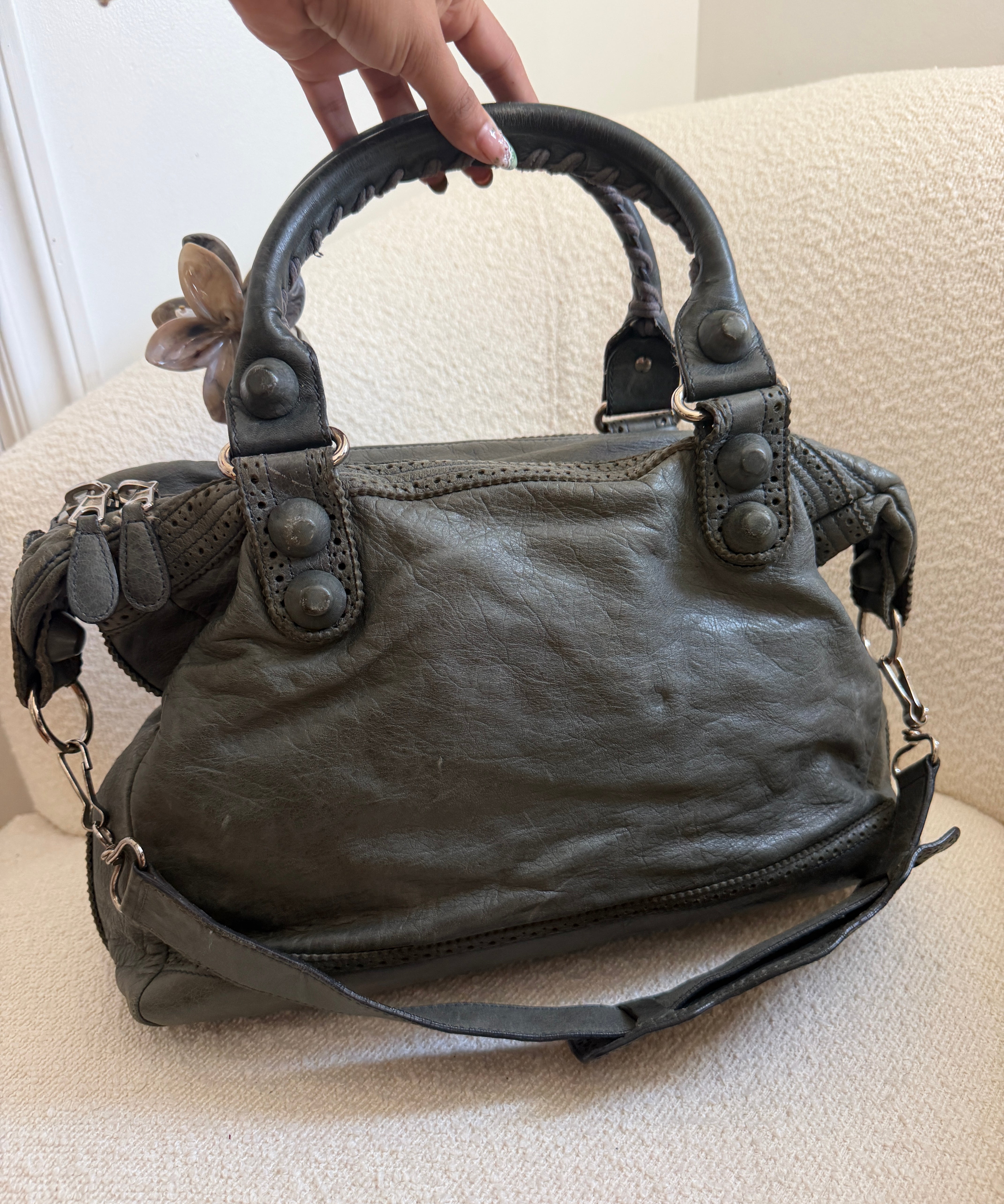 Grey Balenciaga Giant City Bag with Brogue Hardware