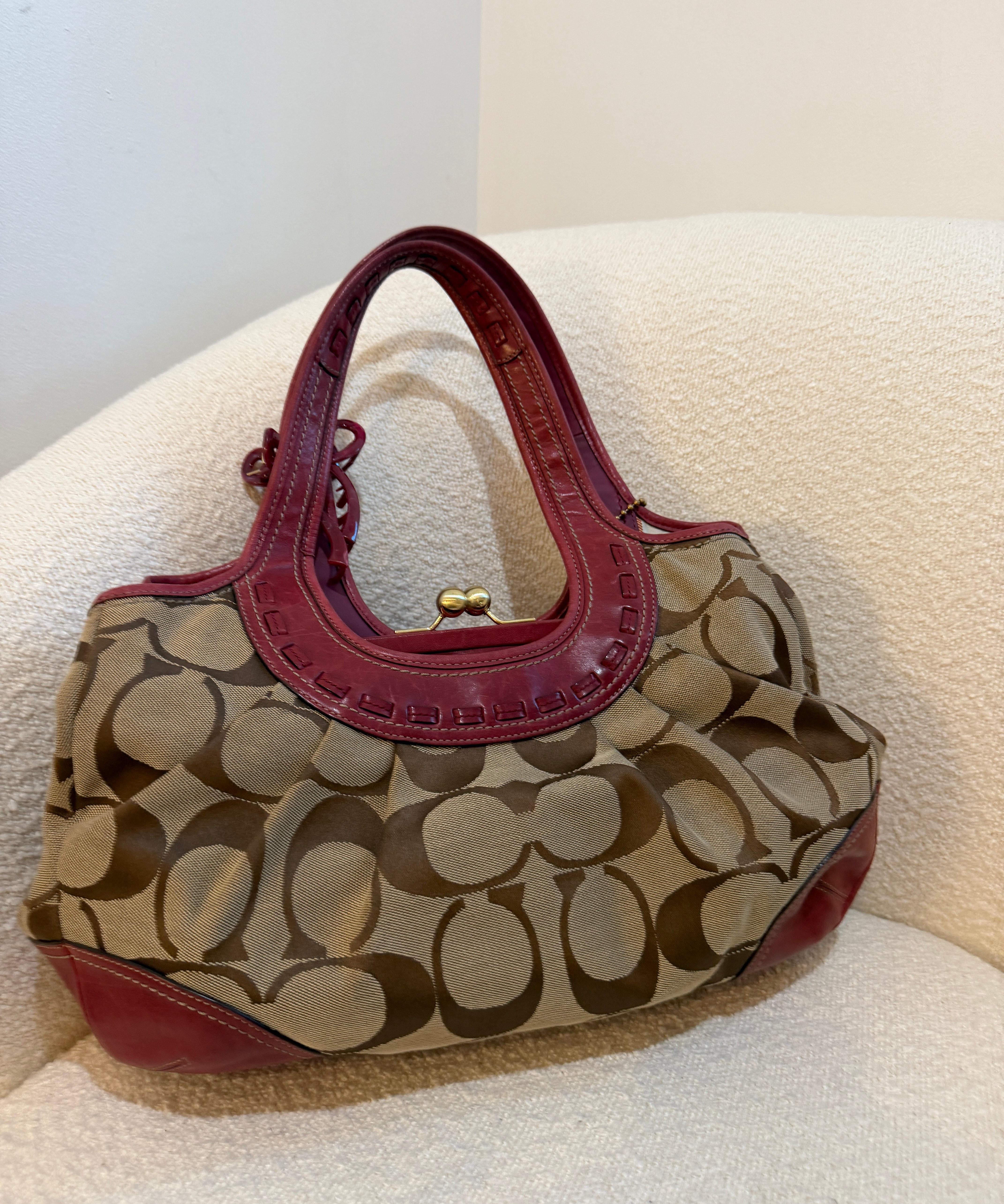 Coach Red Trim Canvas Ergo Kisslock Bag