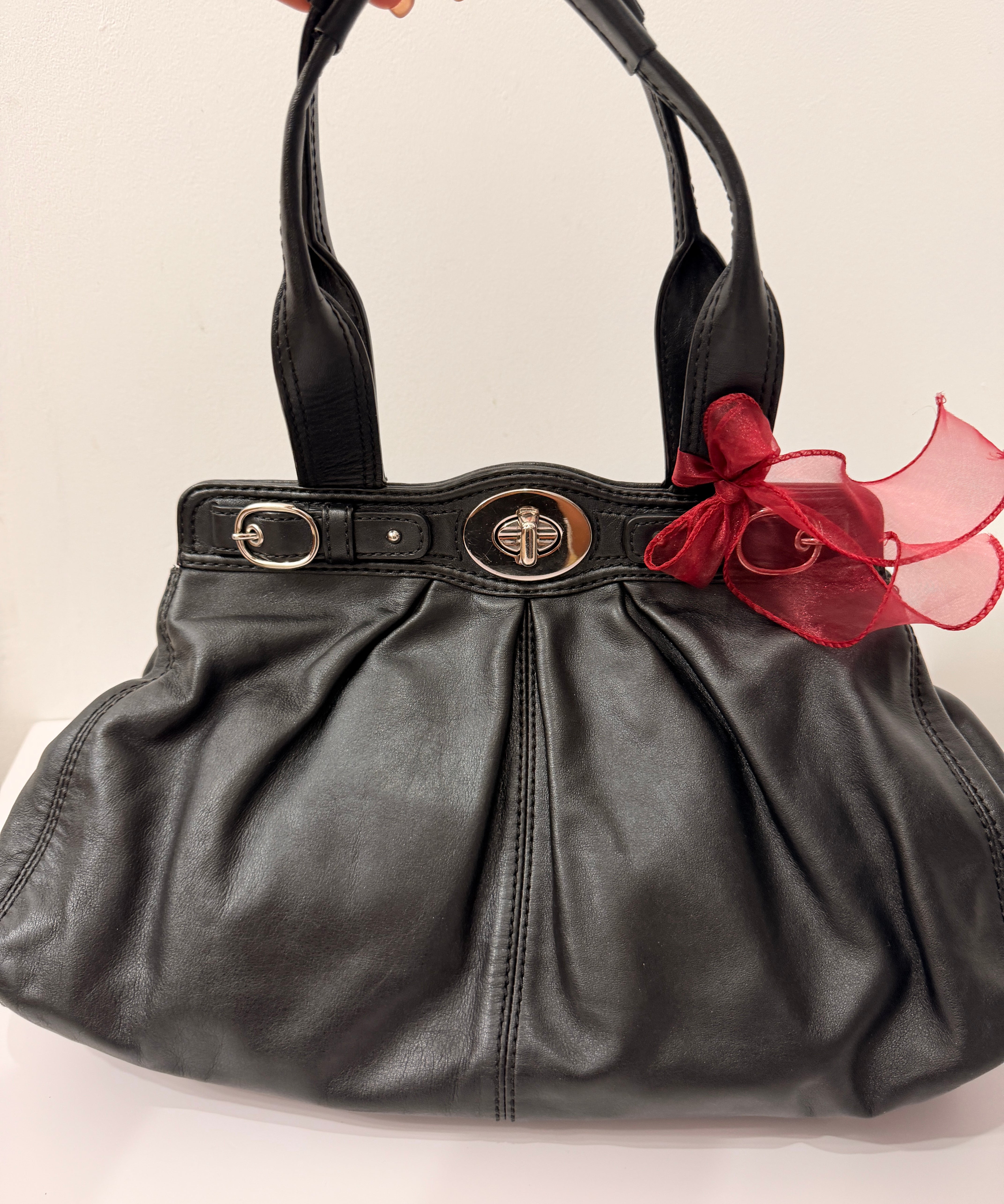 Black Leather Coach Garnett Turnlock Bag