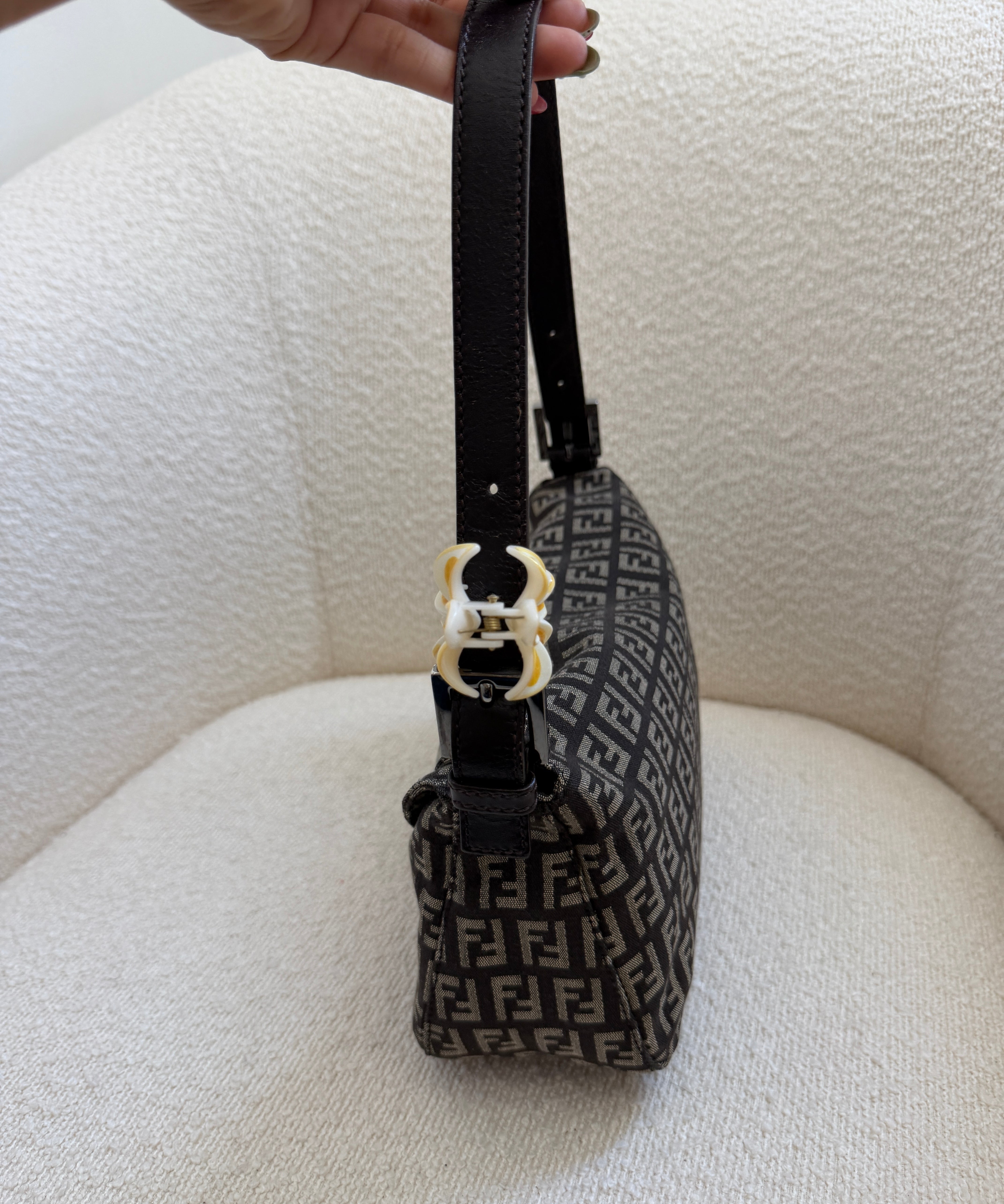 Navy Fendi Zucca Baguette FF Shoulder Bag
