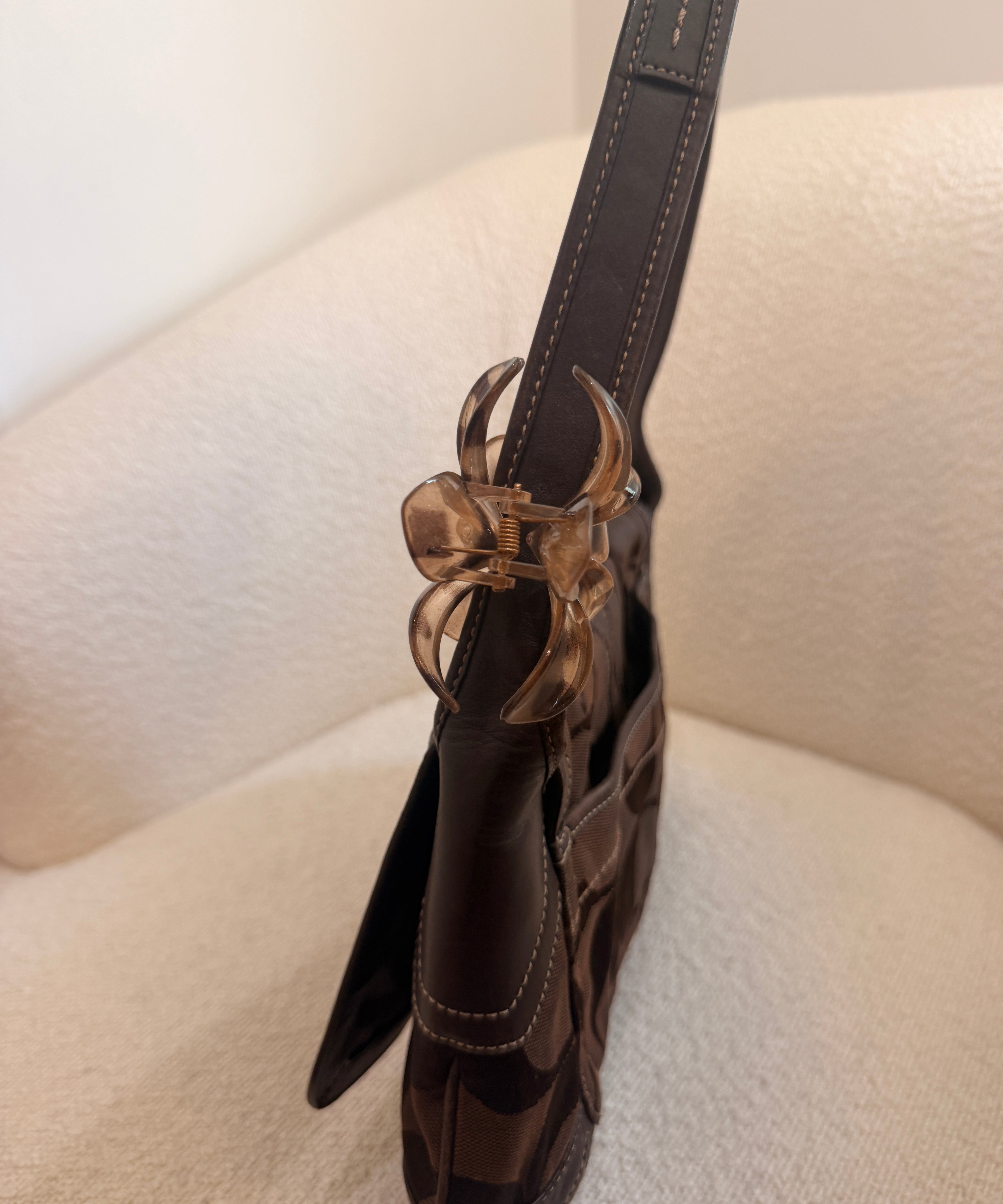 Coach Brown Signature Turnlock Ergo Flap Bag