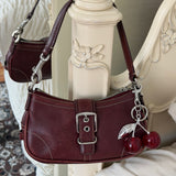 Rare Coach Maroon Leather Demi Hamptons Buckle Bag