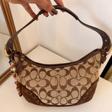 Rare Coach Signature Brown Studded Mini Hobo Bag