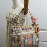 Coach Plaid Madras Poppy Tote Bag