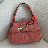 Rare Coach Salmon Suede Kisslock Hand Bag