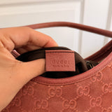 Salmon Pink Suede Gucci Abbey D-Ring Medium Hobo Shoulder Bag