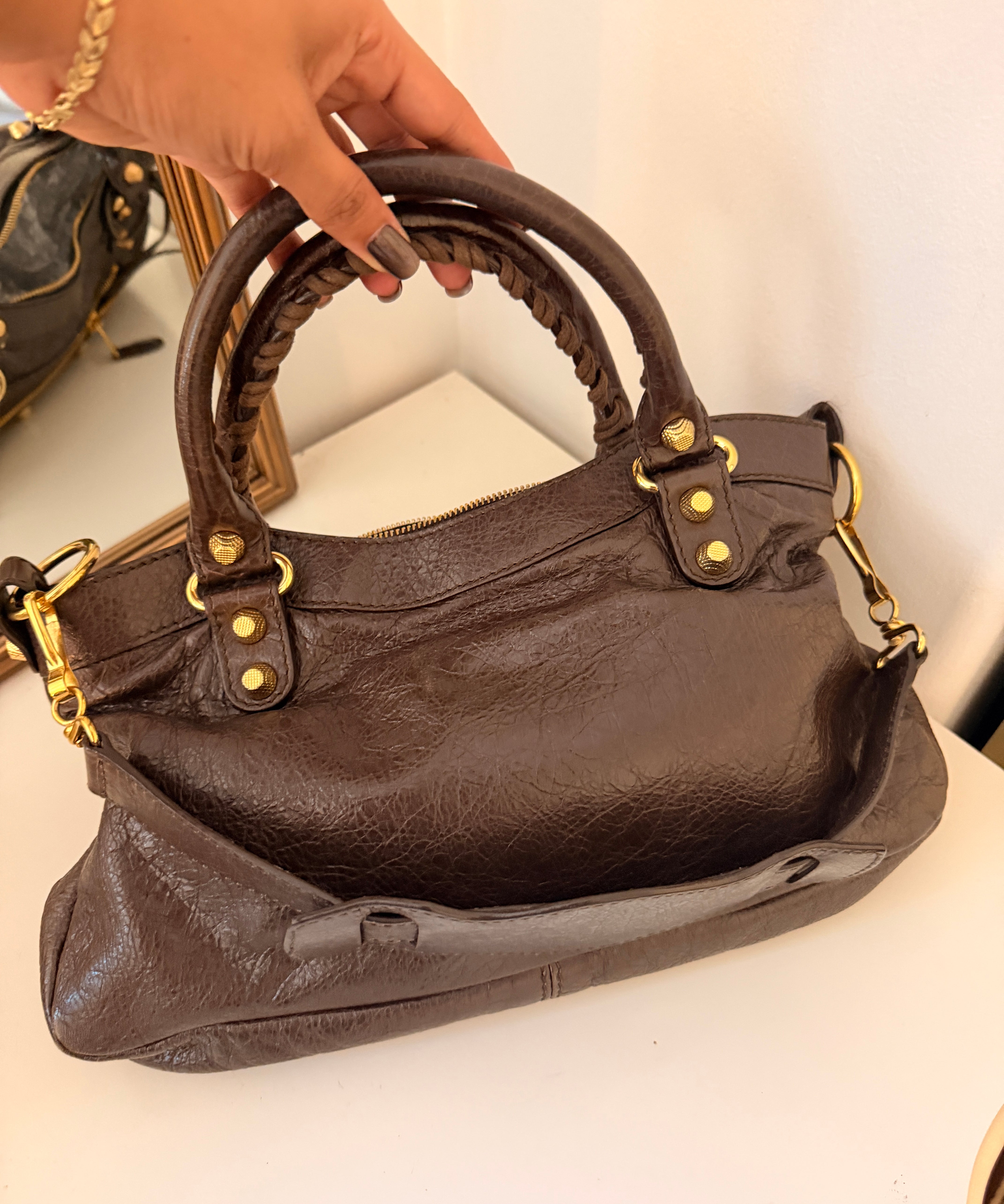 Balenciaga Brown Classic City Mini Leather Gold Hardware Bag