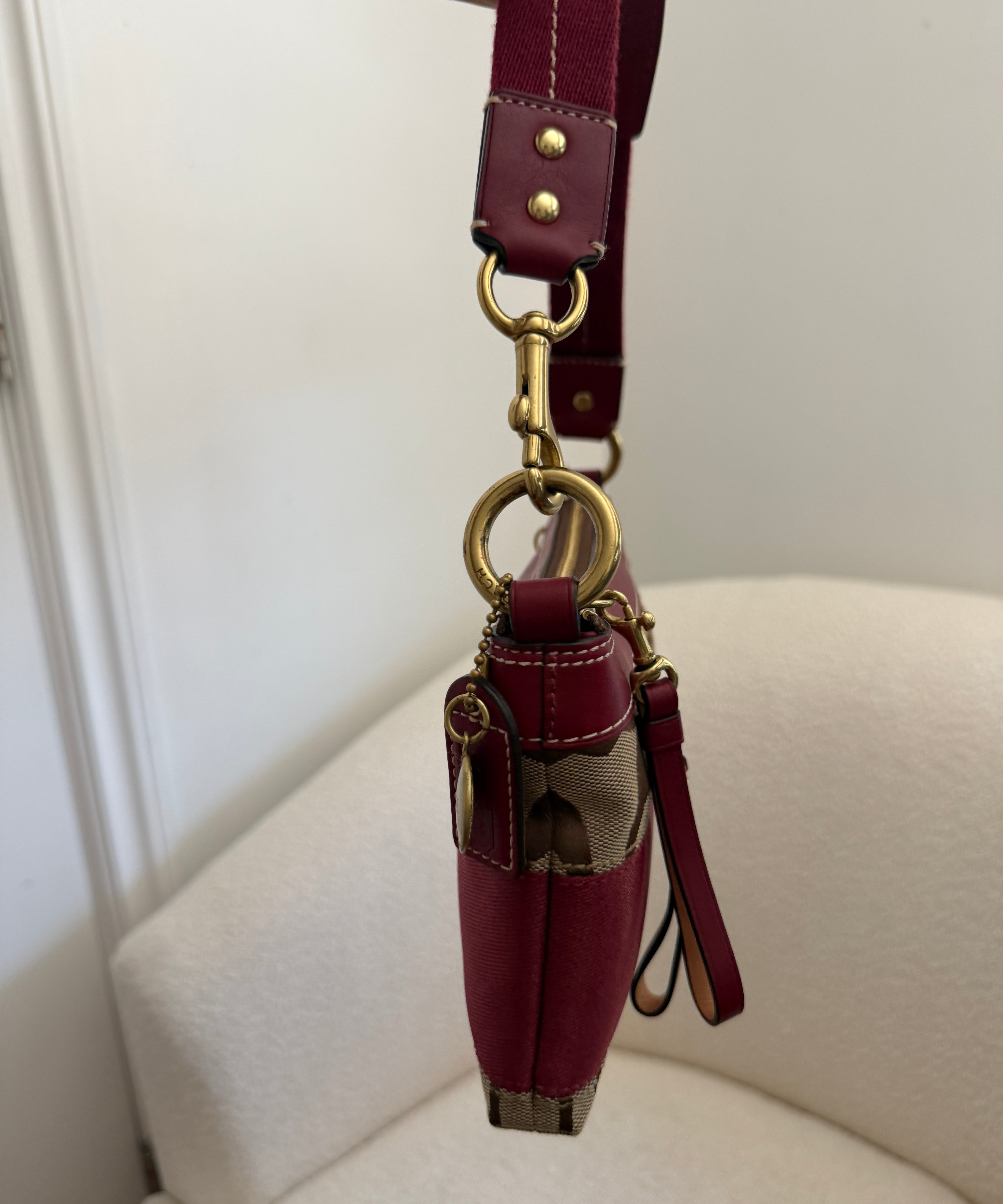 Coach Red Stripe Monogram Mini Carly Bag