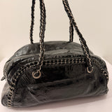 Chanel Black Patent Luxe Ligne Bowler Bag Set