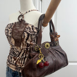 Brown Leather Coach Garnett Turnlock Bag