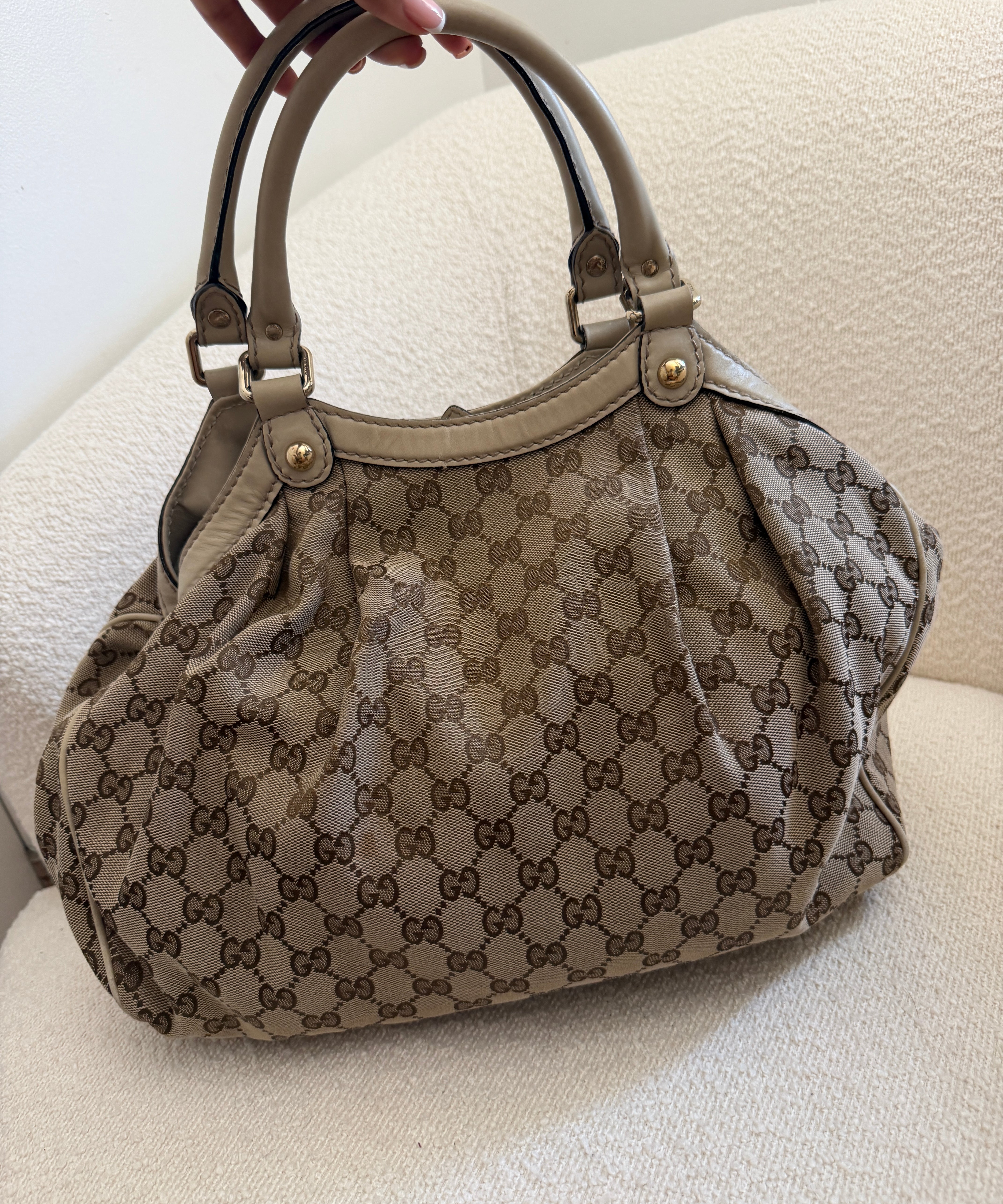 Beige Gucci GG Sukey Tote Bag