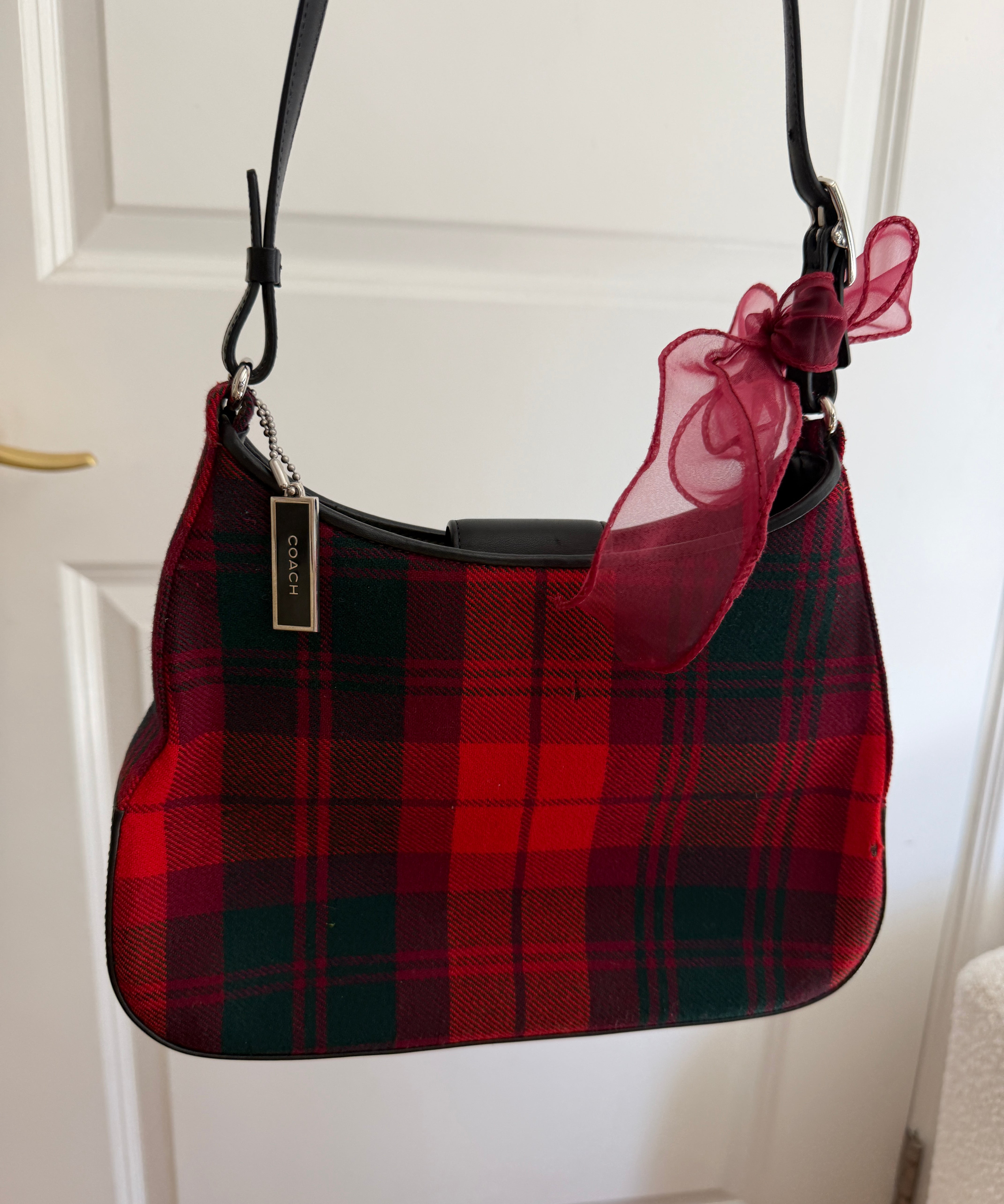 Coach Plaid Red Tweed Tartan Hamptons Shoulder Bag