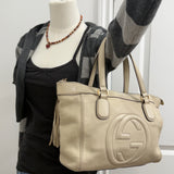 White Leather Gucci Soho Double-G Tote