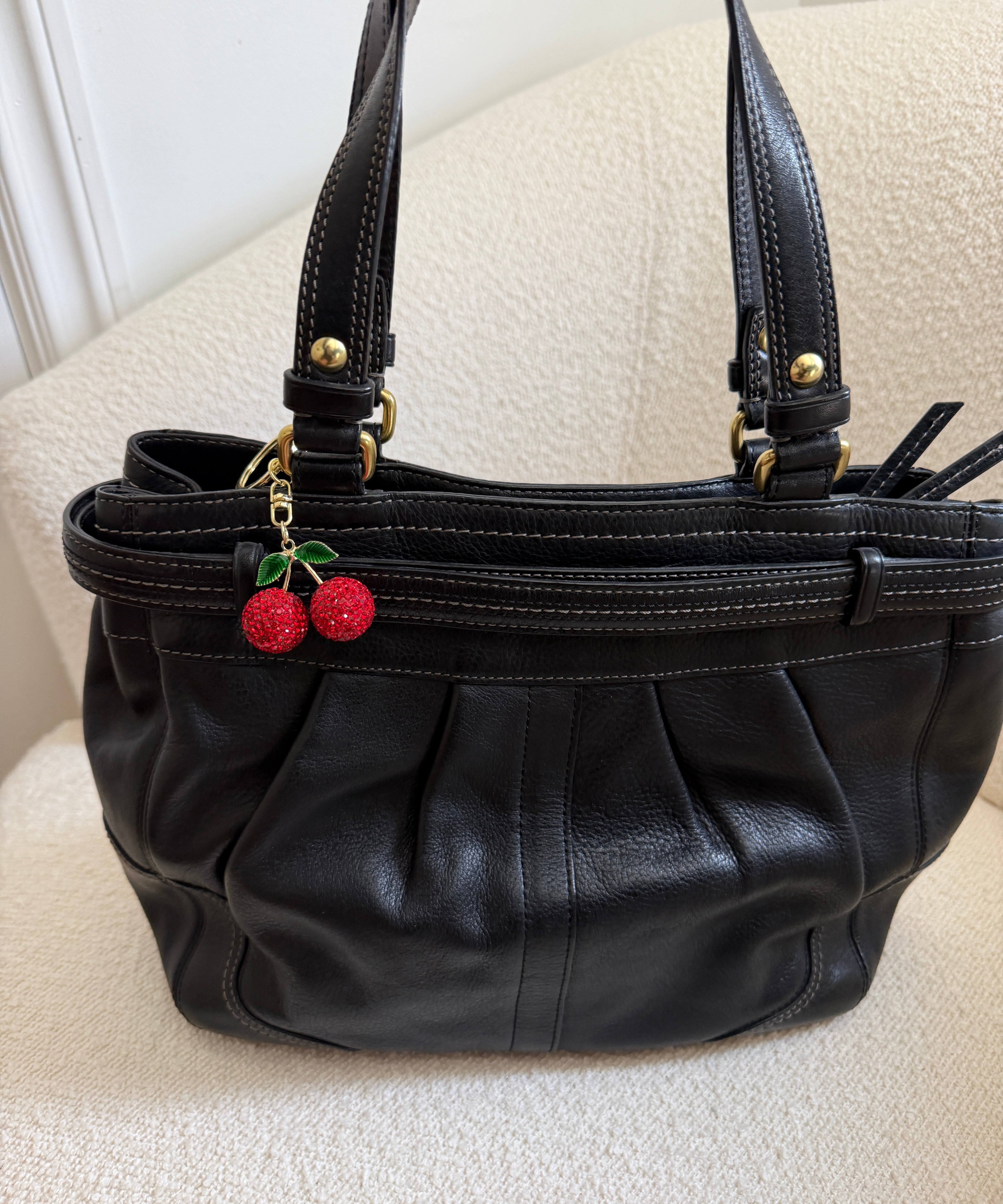 Coach Black Leather Pleated Hobo Bag